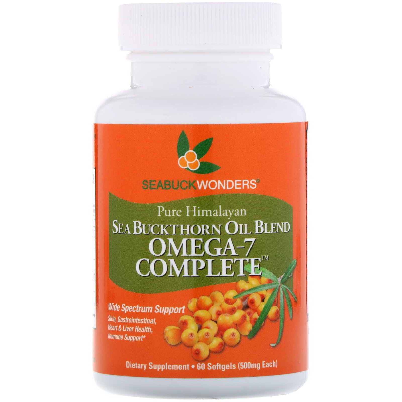 SeaBuckWonders, Omega-7 Complete, Sea Buckthorn Oil Blend, 500 mg, 60 Cápsulas Softgel