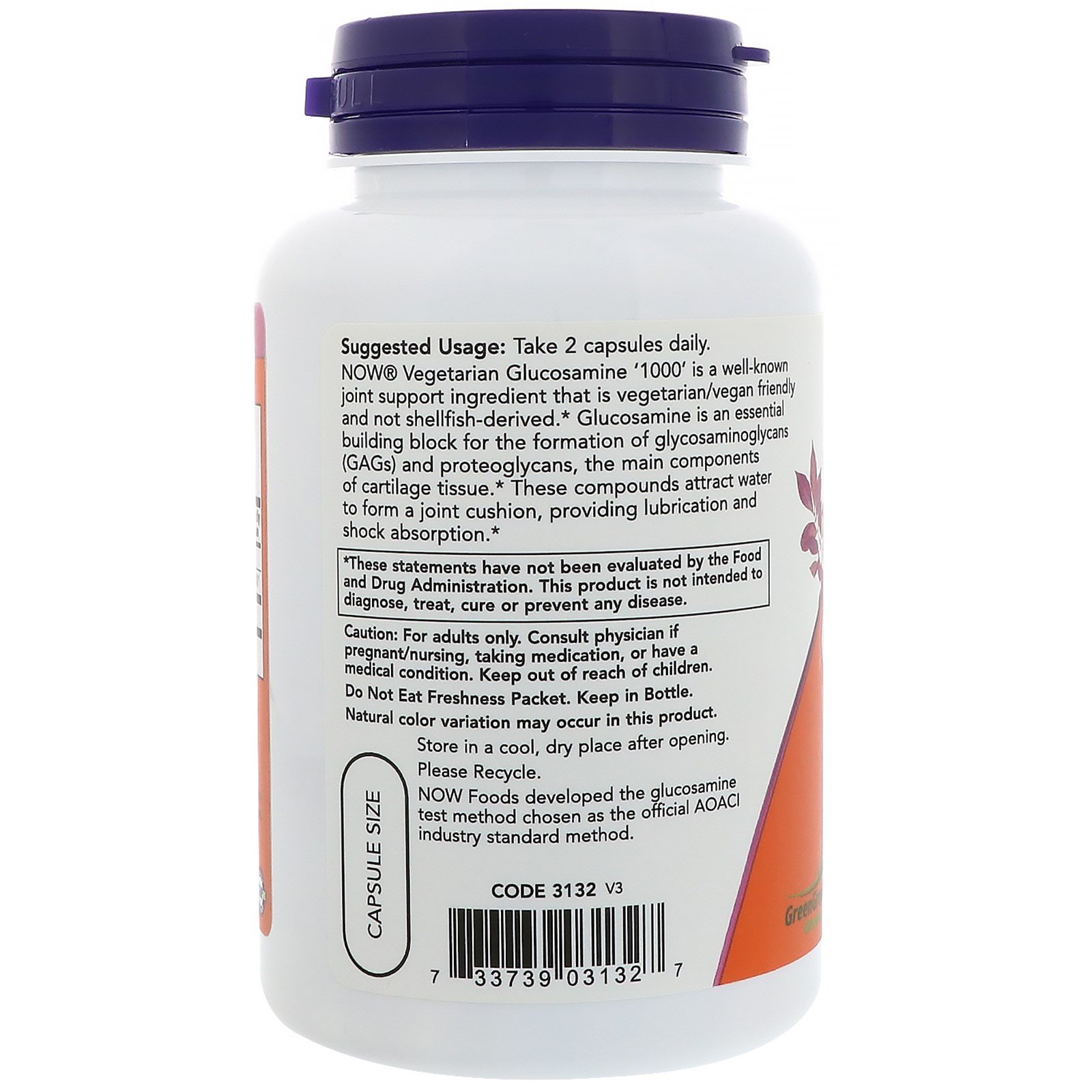 Now Foods, Glucosamina vegetariana '1000', 90 cápsulas vegetais - Imagem 3