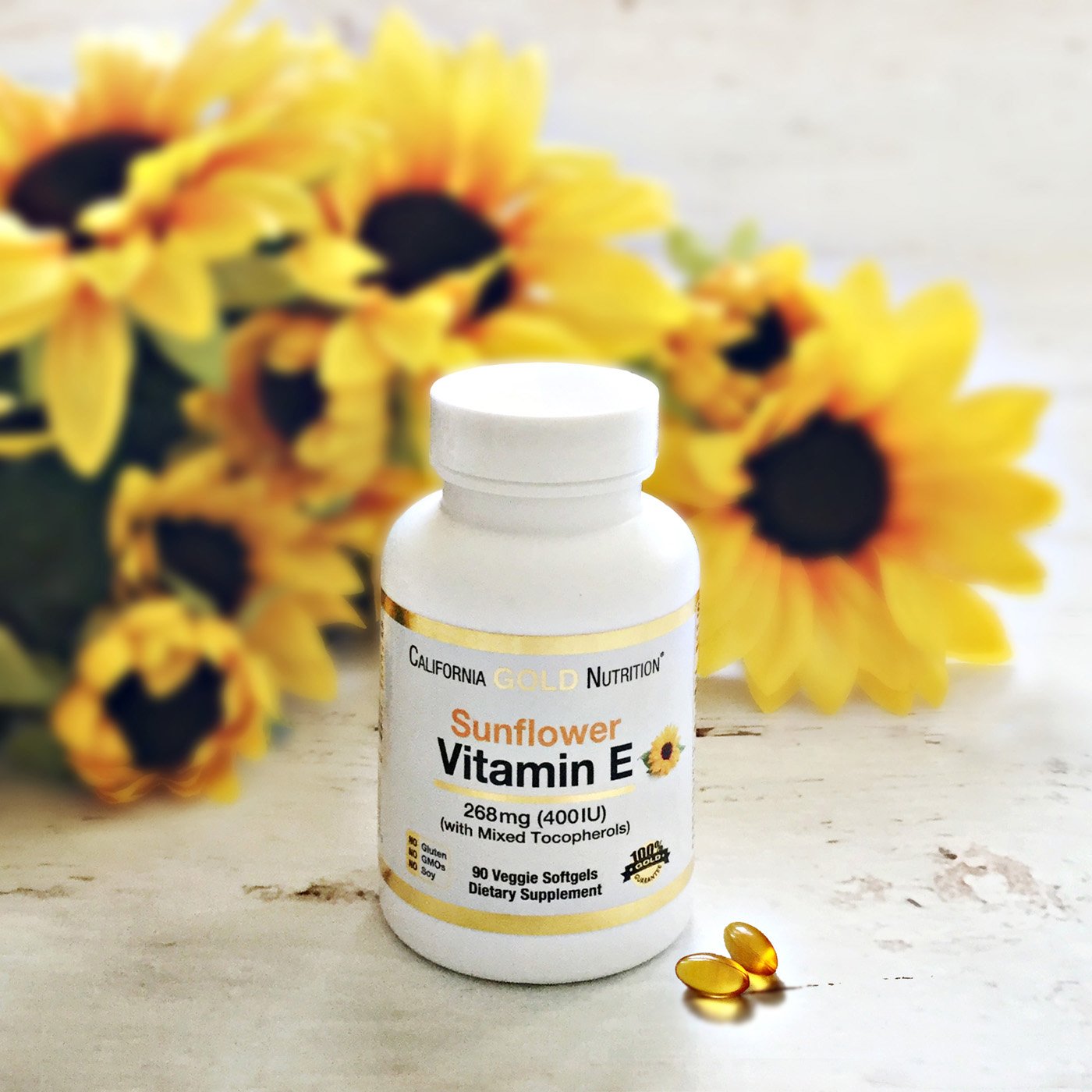 California Gold Nutrition, Vitamina E de Girassol, com Mistura de Tocoferóis, 400 UI, 90 Cápsulas de Softgel de Origem Vegetal - Imagem 4