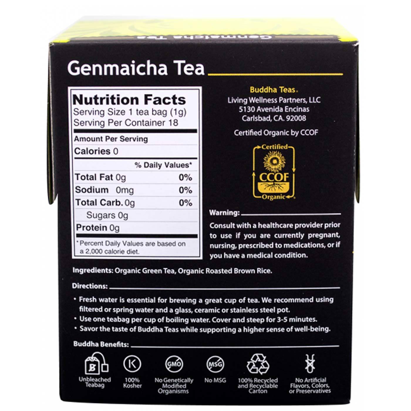 Buddha Teas Herbal Tea, Chá Genmaicha - 18 Saquinhos de Chá - Imagem 2