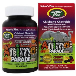 Nature's Plus, Animal Parade® Multi Vitaminas e Minerais para Crianças, Cereja - 90 Tabletes Mastigáveis