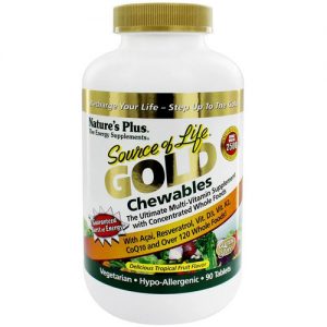 Nature's Plus, Multivitamínico Source Of Life Gold®, Fruta Tropical - 90 Tabletes Mastigáveis