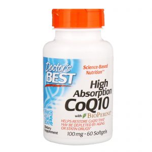 Doctor's Best, CoQ10 de Alta Absorção com BioPerine, 100 mg, 60 Cápsulas Softgel