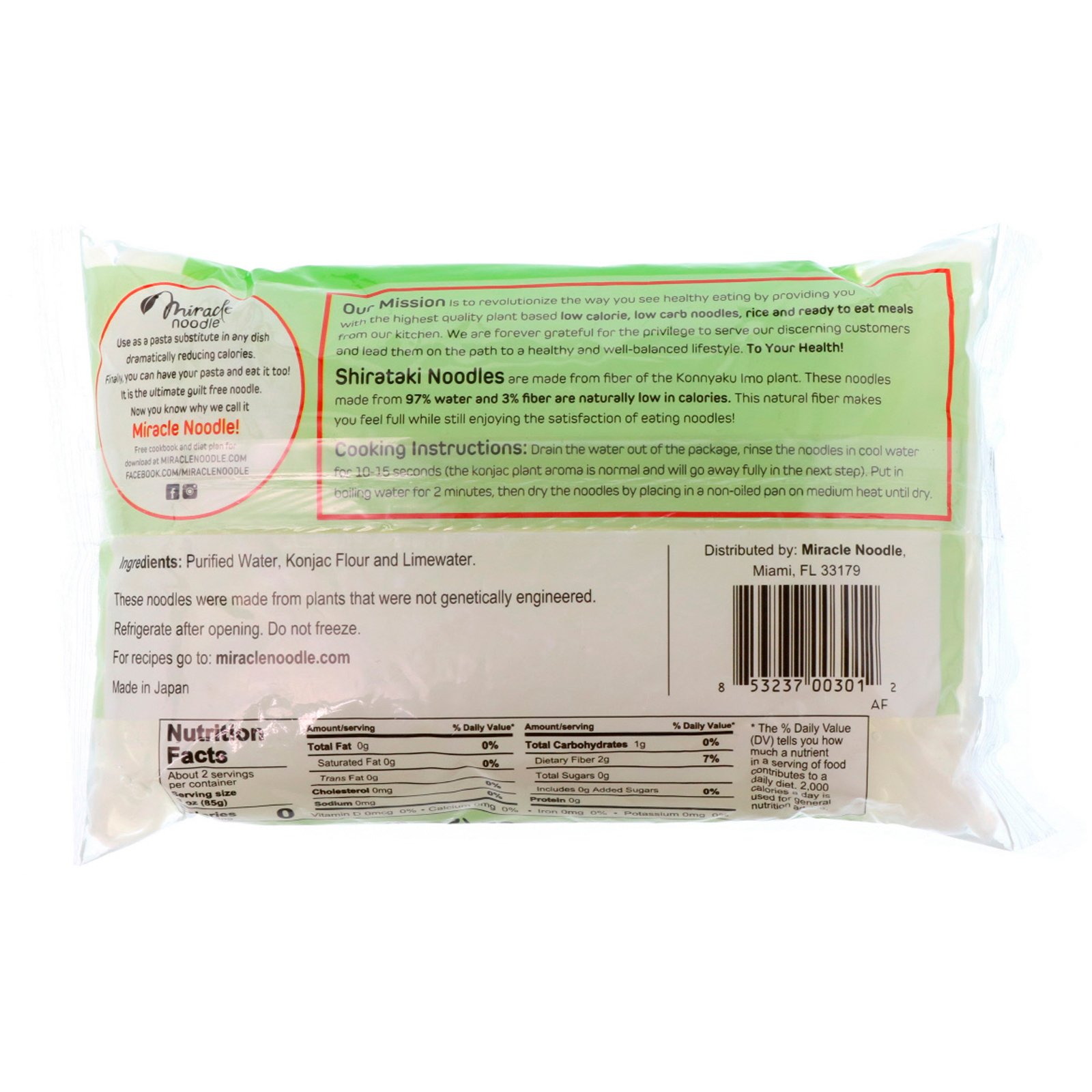 Miracle Noodle, Macarrão Shirataki Konjac, Fettuccini, 7 onças (200 g) - Imagem 2