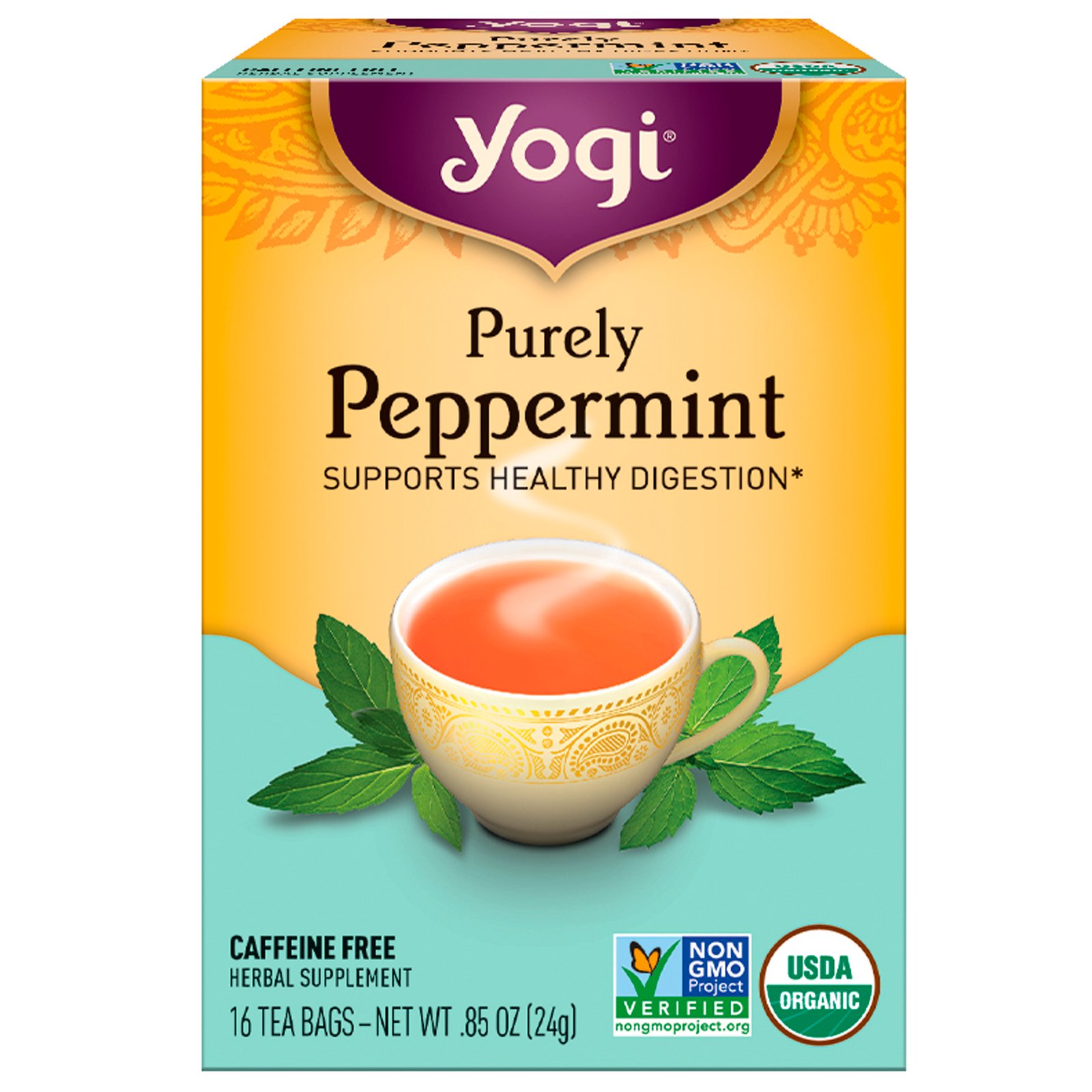 Yogi Tea, Orgânico, pura hortelã, sem cafeína, 16 sachês, 0,85 oz (24 g)