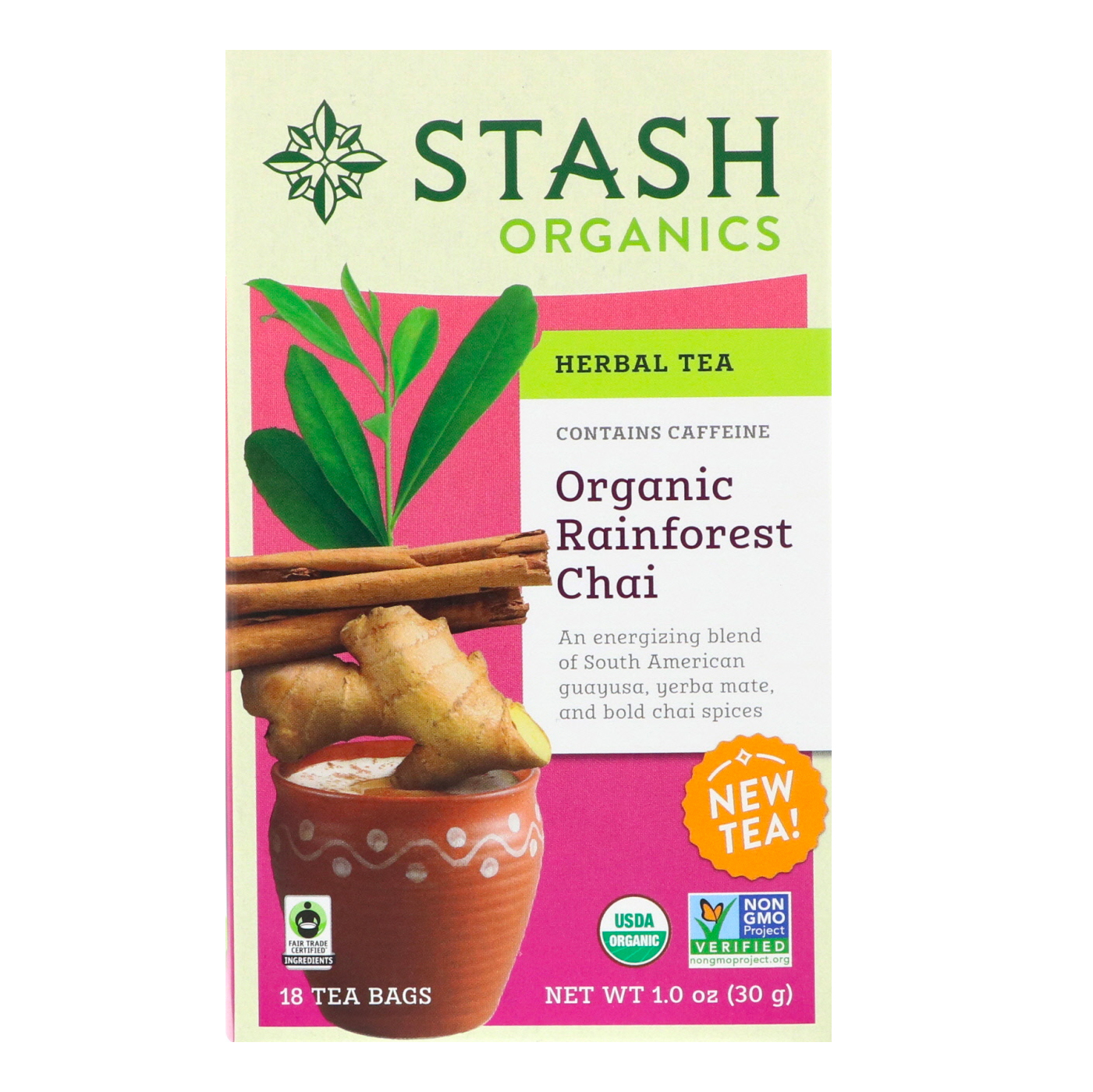 Stash Tea, Chá de Ervas, Chai Orgânico da Floresta Tropical, 18 Saquinhos de Chá, 1,0 oz (30 g)