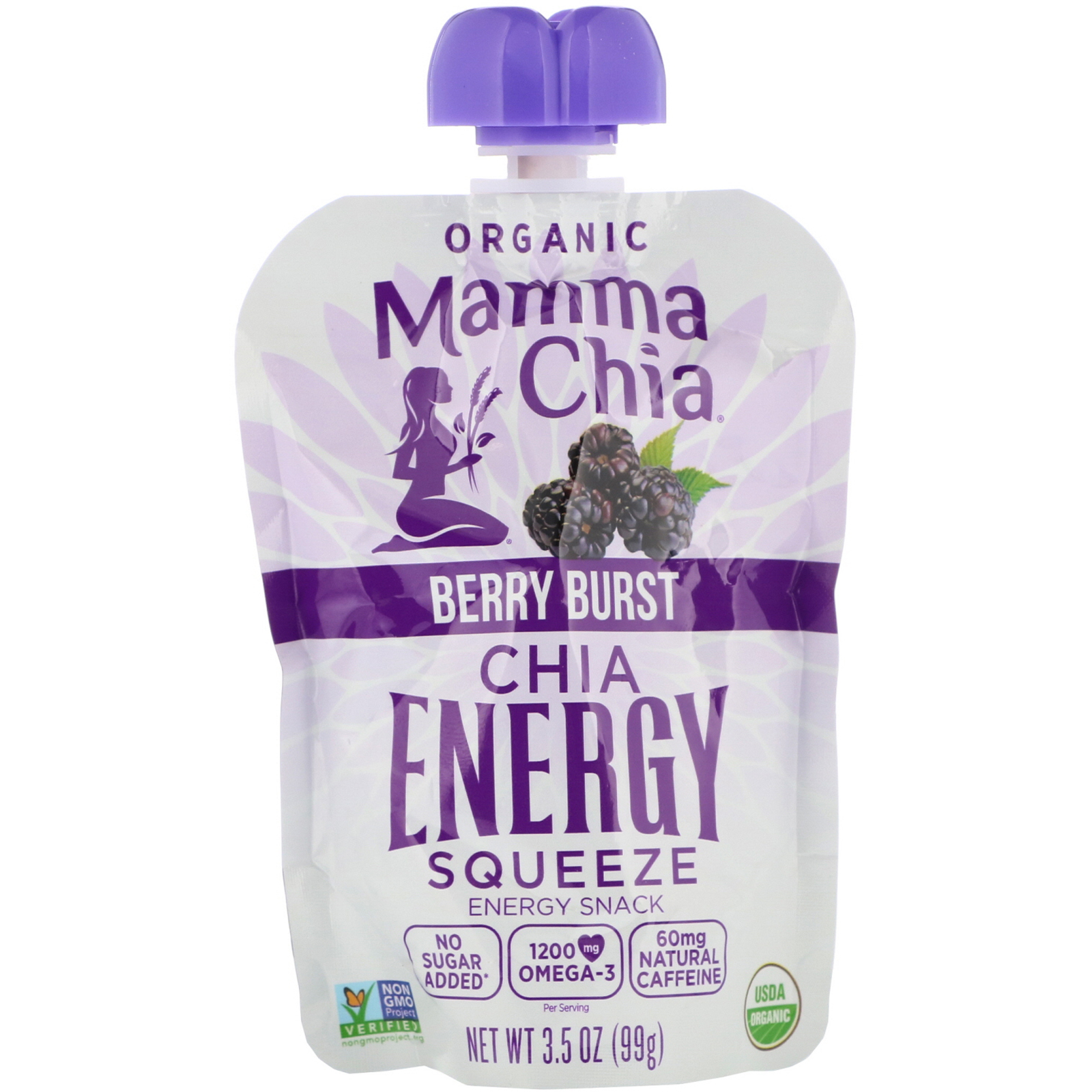 Mamma Chia, Organic Chia Energy Squeeze, Berry Burst, 4 Pouches, 3.5 oz (99 g) Each - Imagem 3