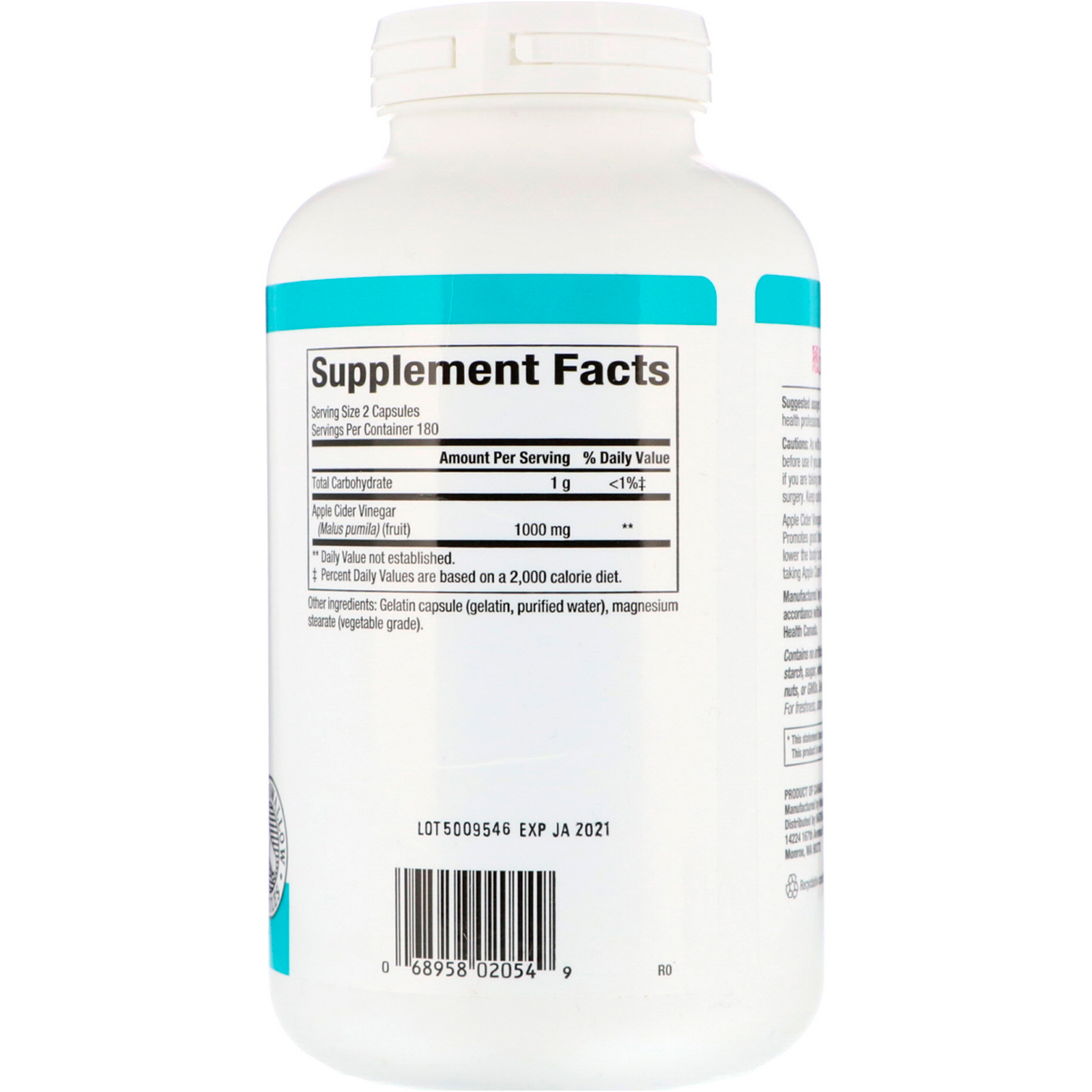 Natural Factors, Vinagre de Sidra de Maçã, 500 mg, 360 Cápsulas - Imagem 2