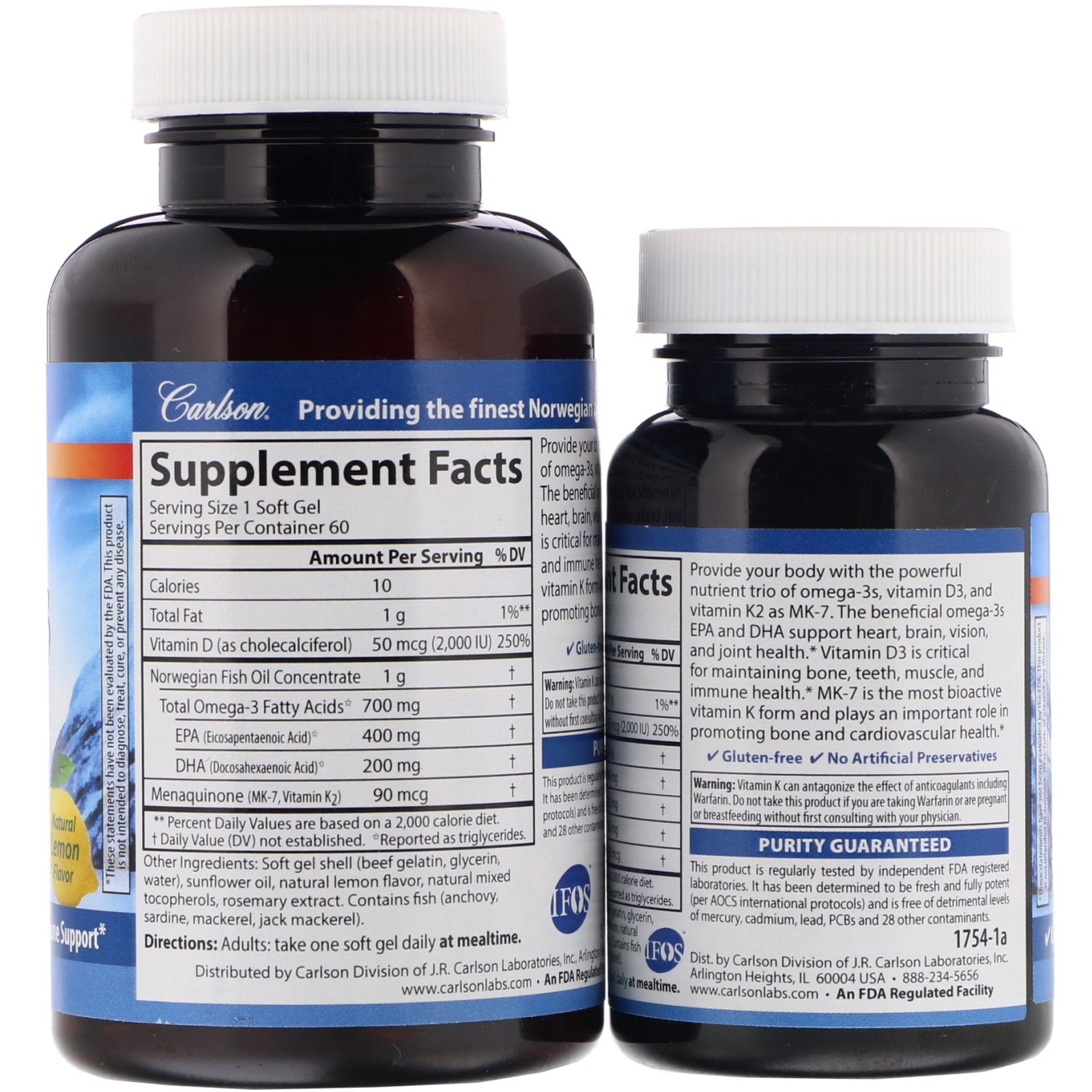 Carlson Labs, Elite Omega-3 com Vitamina D e K, Sabor Natural de Limão, 60 + 30 Cápsulas de Softgel - Imagem 2