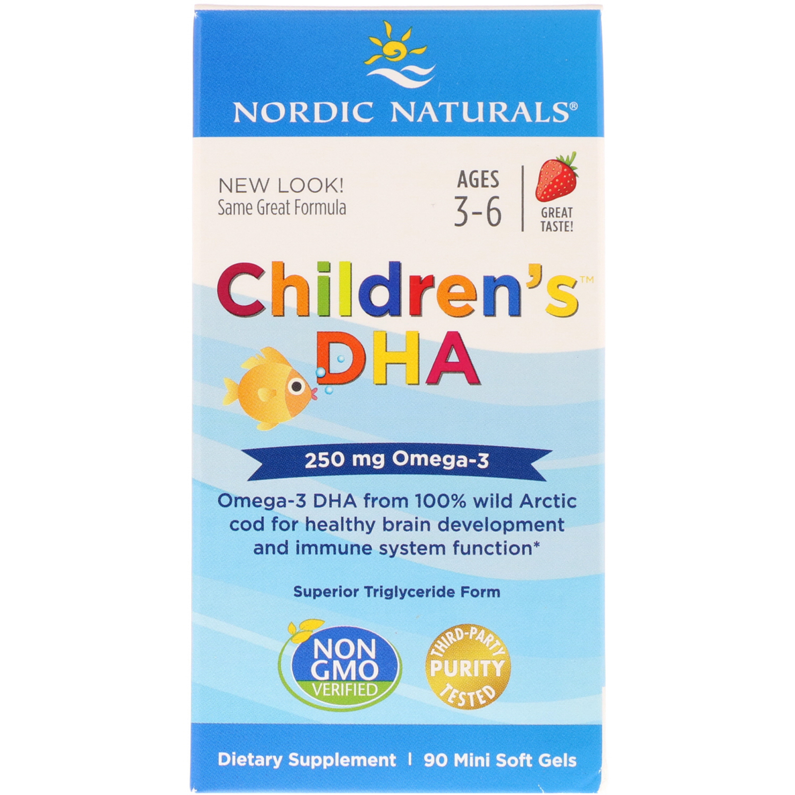 Nordic Naturals, Children's DHA, Ages 3-6, Strawberry, 250 mg, 90 Mini Soft Gels