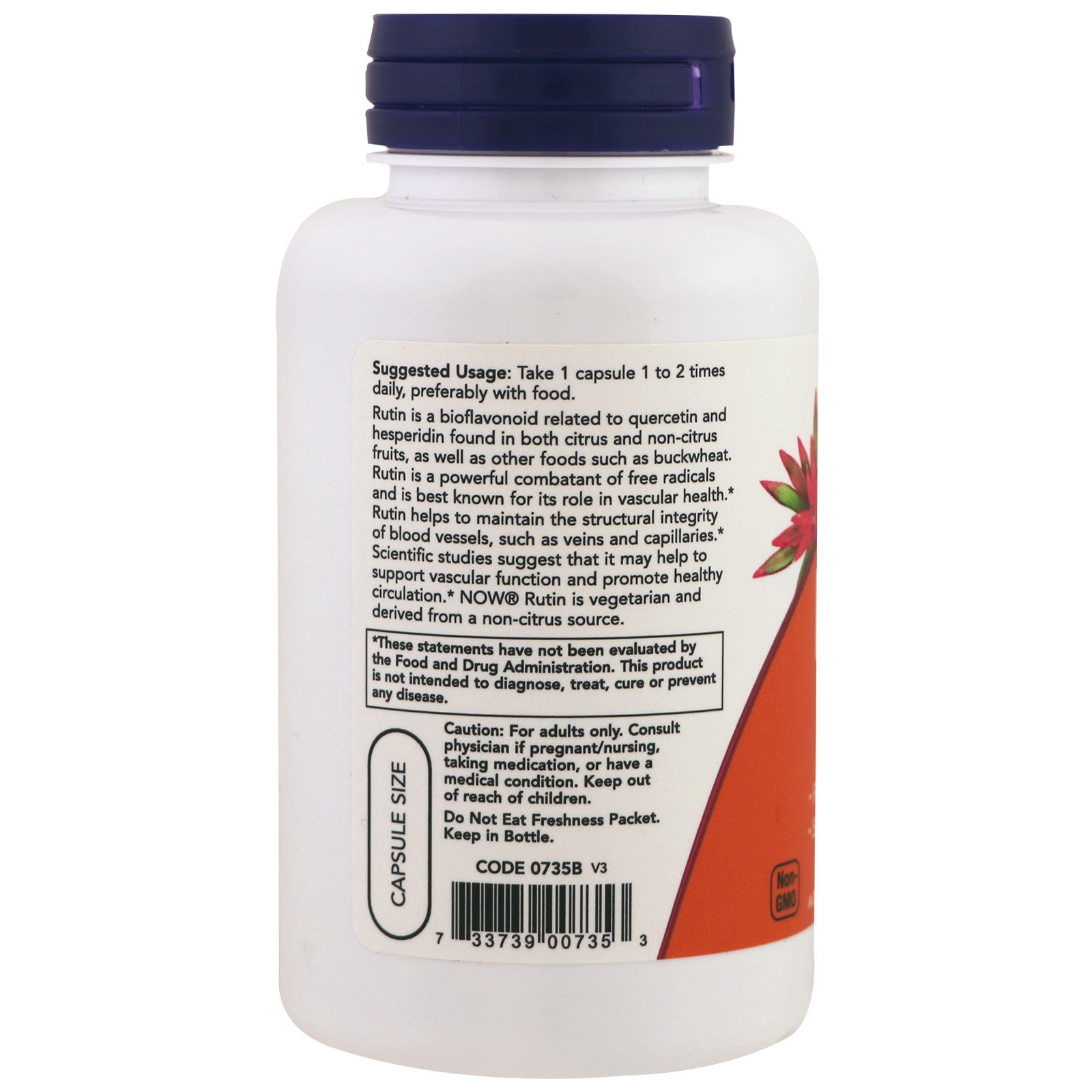 Now Foods, Rutin, 450 mg, 100 Veg Capsules - Imagem 3