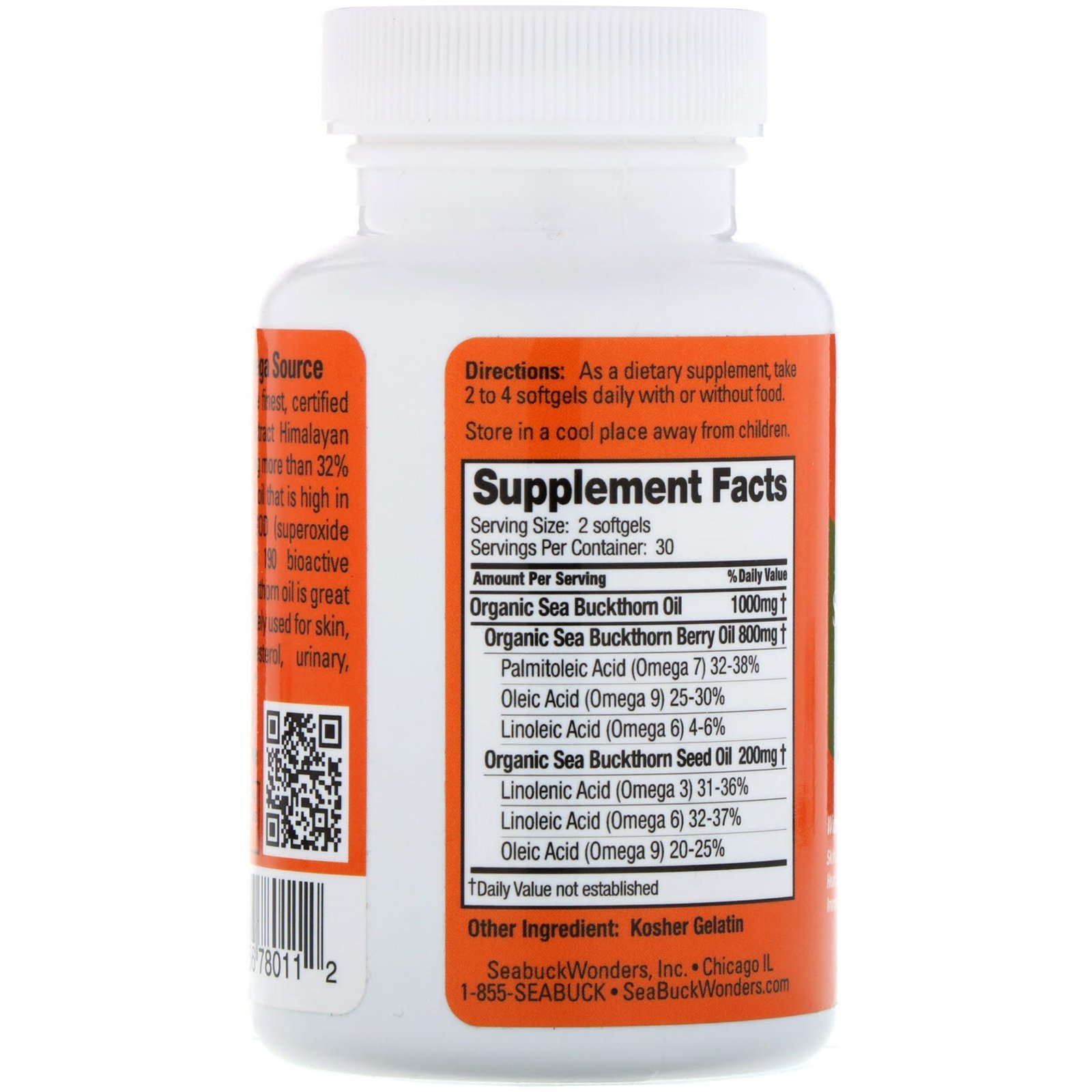 SeaBuckWonders, Omega-7 Complete, Sea Buckthorn Oil Blend, 500 mg, 60 Cápsulas Softgel - Imagem 2