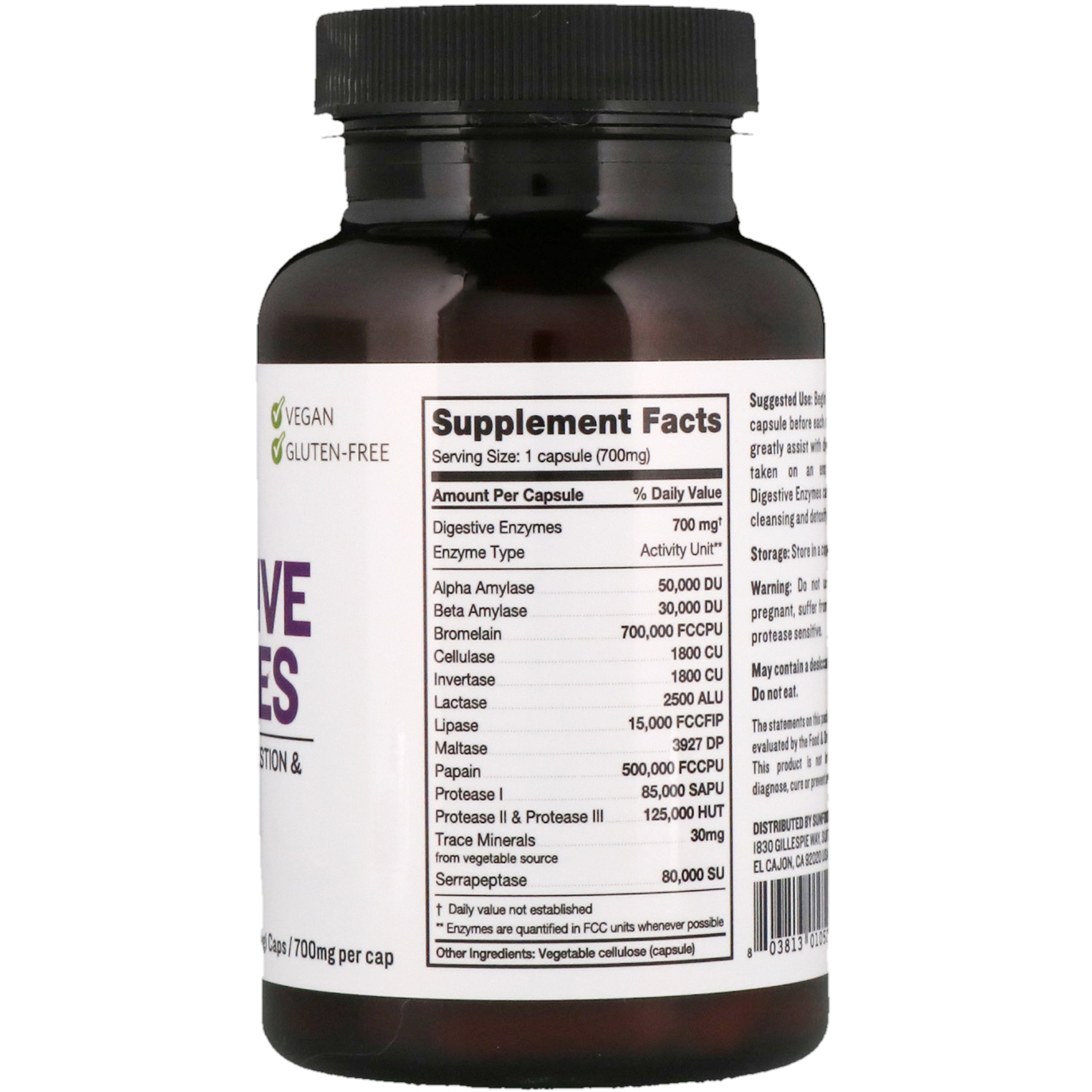Sunfood, Enzimas Digestivas, 700 mg, 90 Cápsulas Vegetais - Imagem 2