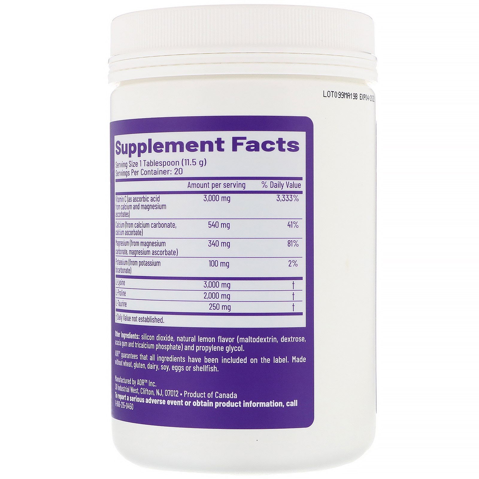 Advanced Orthomolecular Research AOR, Ortho C+ , Lemon , 8.47 oz (240 g) - Imagem 2
