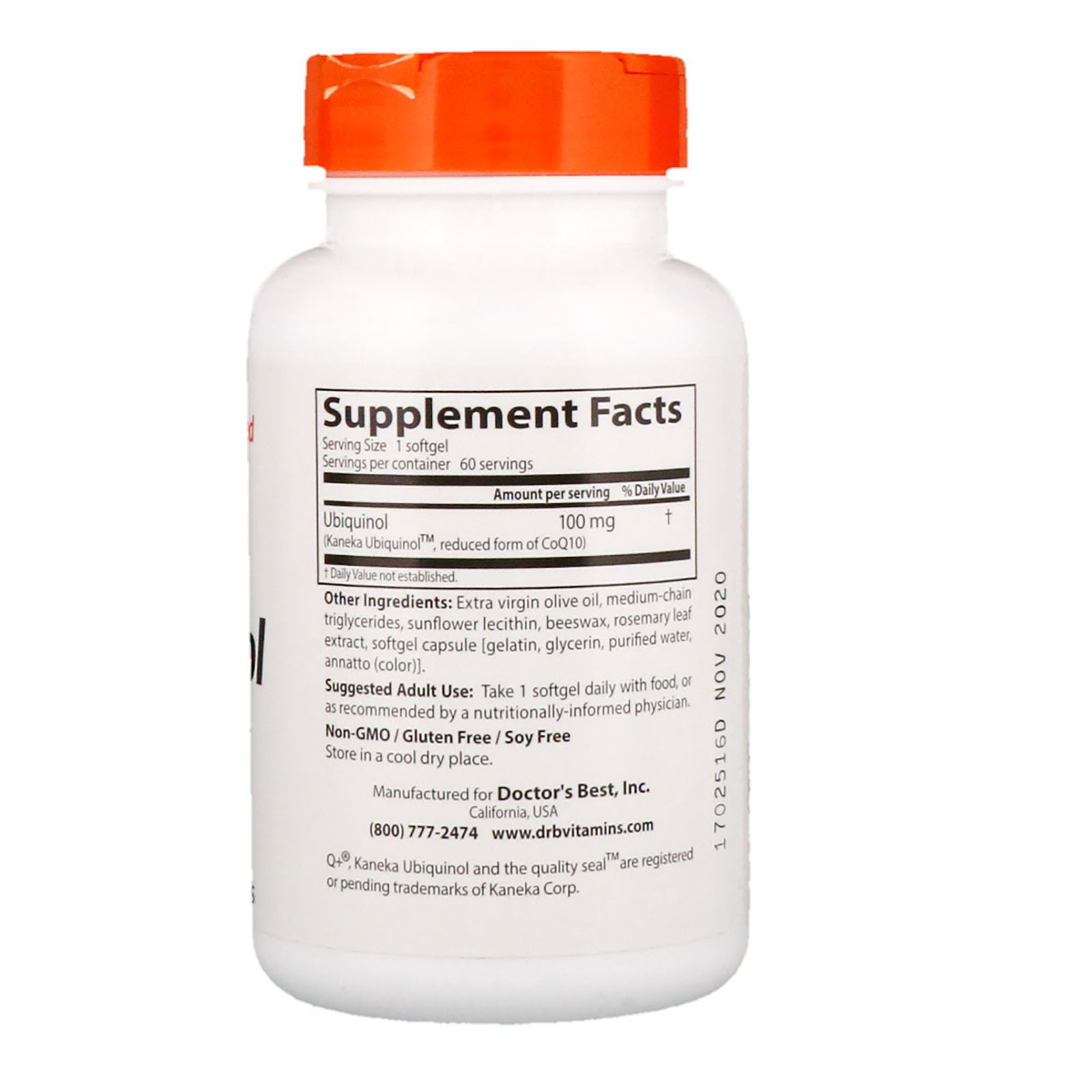 Doctor's Best, Ubiquinol com Kaneka, 100 mg, 60 Softgels - Imagem 2