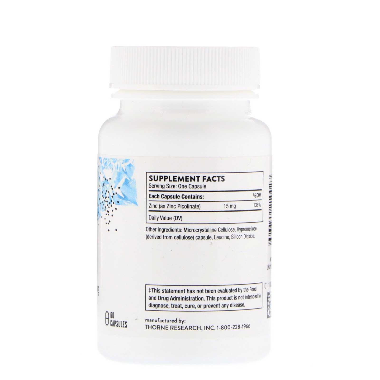 Thorne Research, Picolinato de Zinco, 15 mg, 60 Cápsulas - Imagem 2