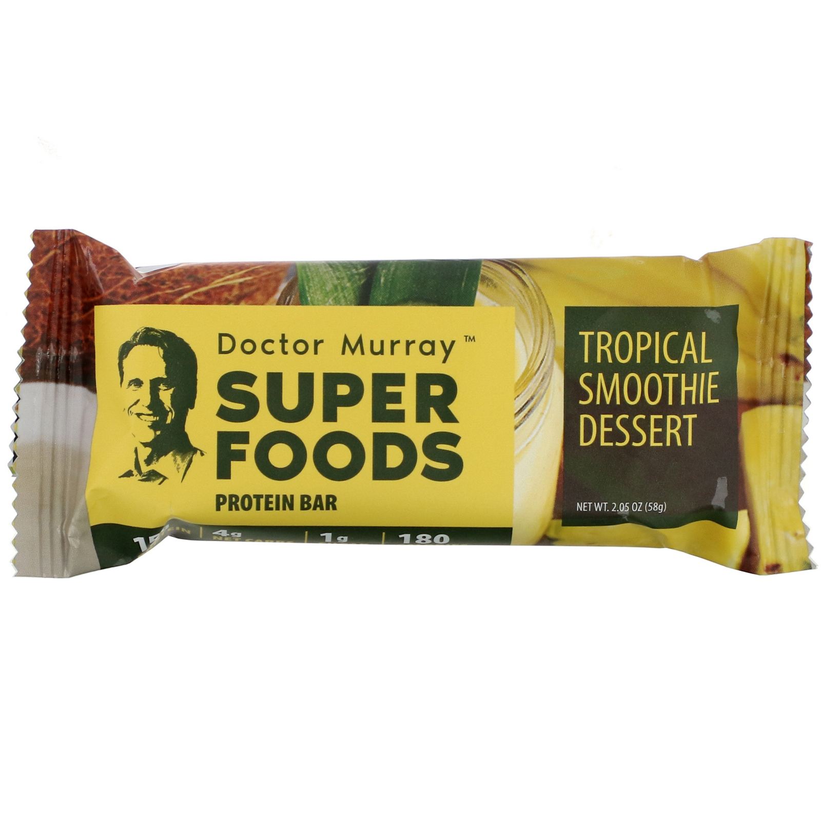 Dr. Murray's, Superfoods Protein Bars, Tropical Smoothie Dessert, 12 Bars, 2.05 oz (58 g) Each - Imagem 3