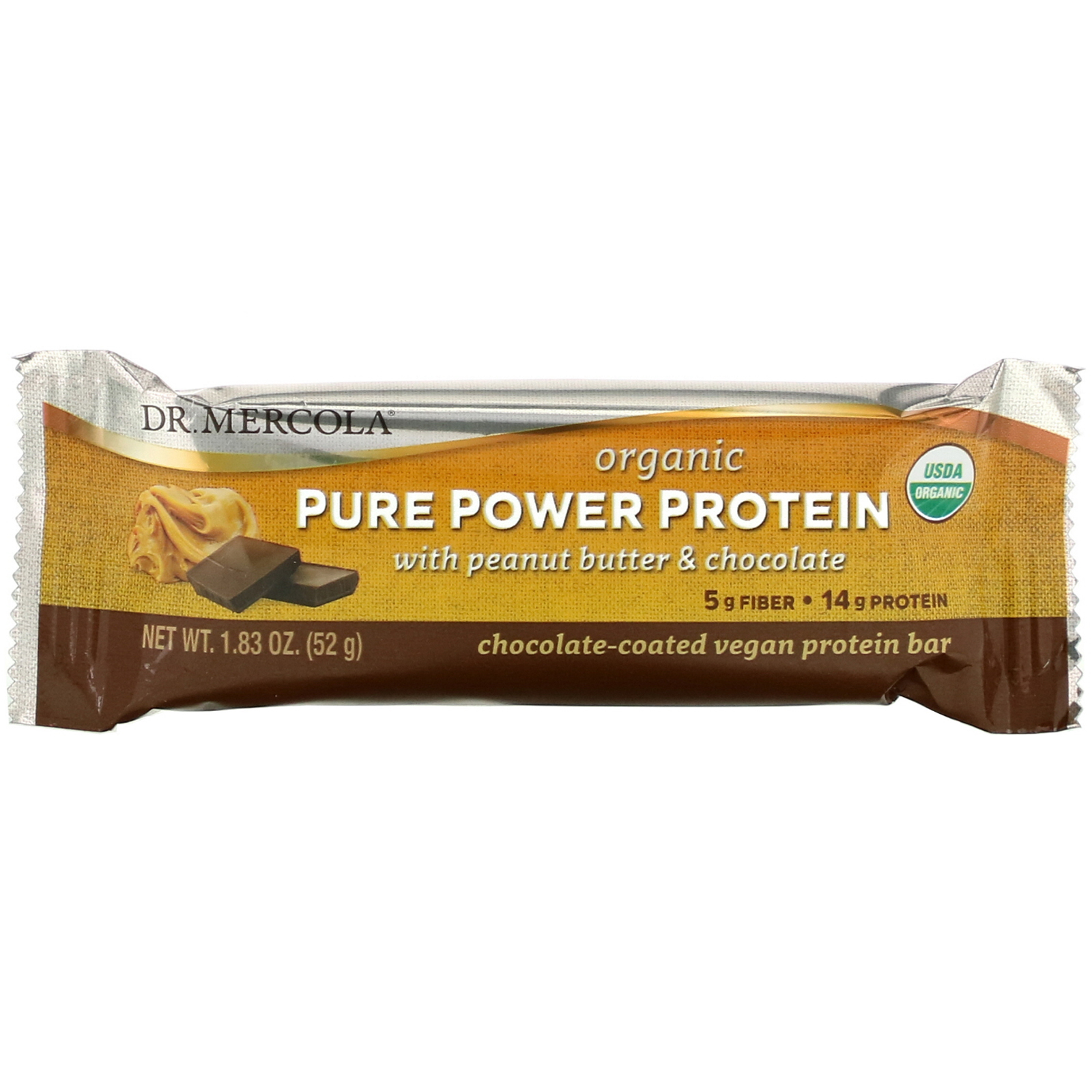 Dr. Mercola, Organic Pure Power Protein Bar, Peanut Butter & Chocolate, 12 Bars, 1.83 oz (52 g) Each - Imagem 4