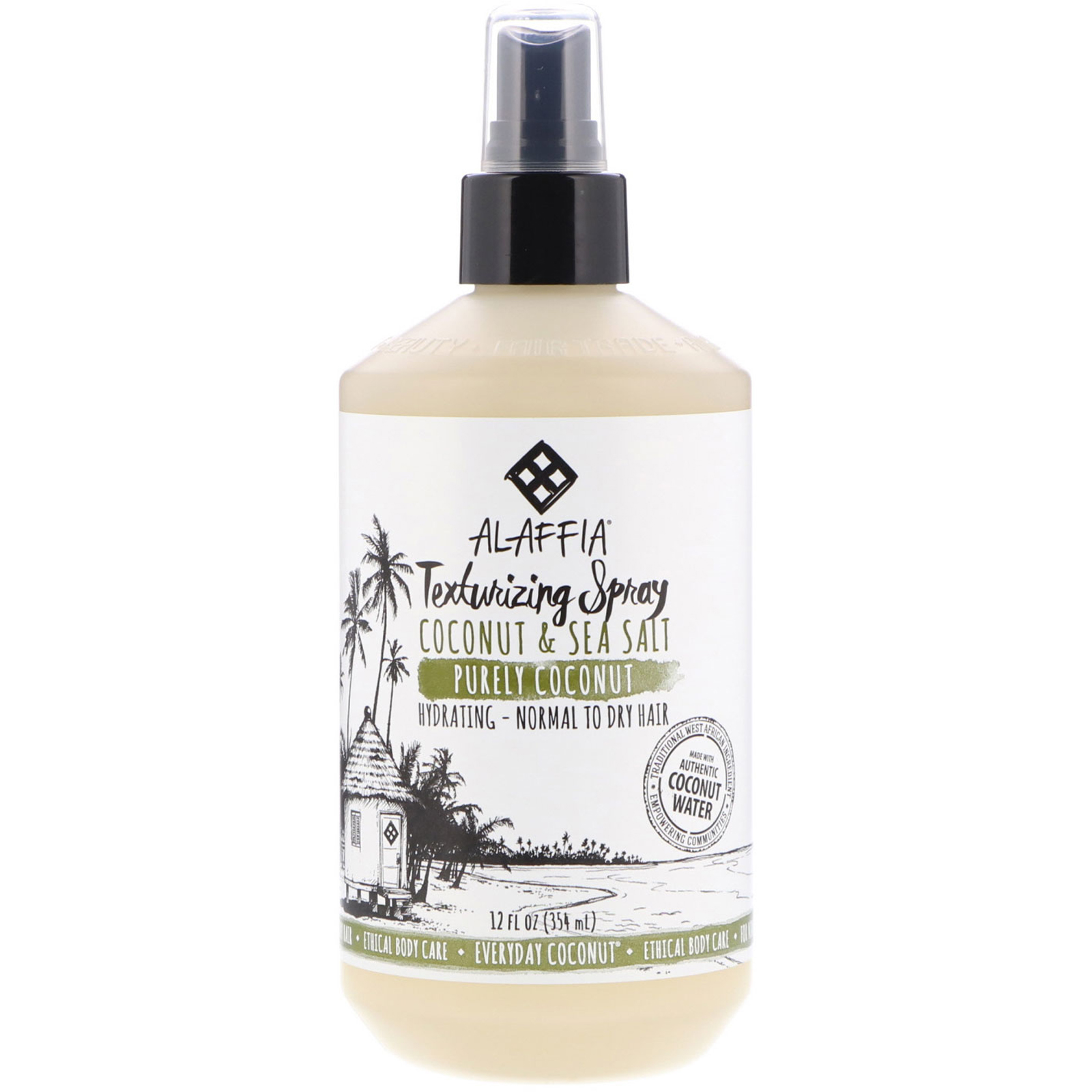 Alaffia, Spray Texturizador, Hidratante, Para Cabelos Secos e Normais, Coco e Sal Marinho, 12 fl oz (354 ml)