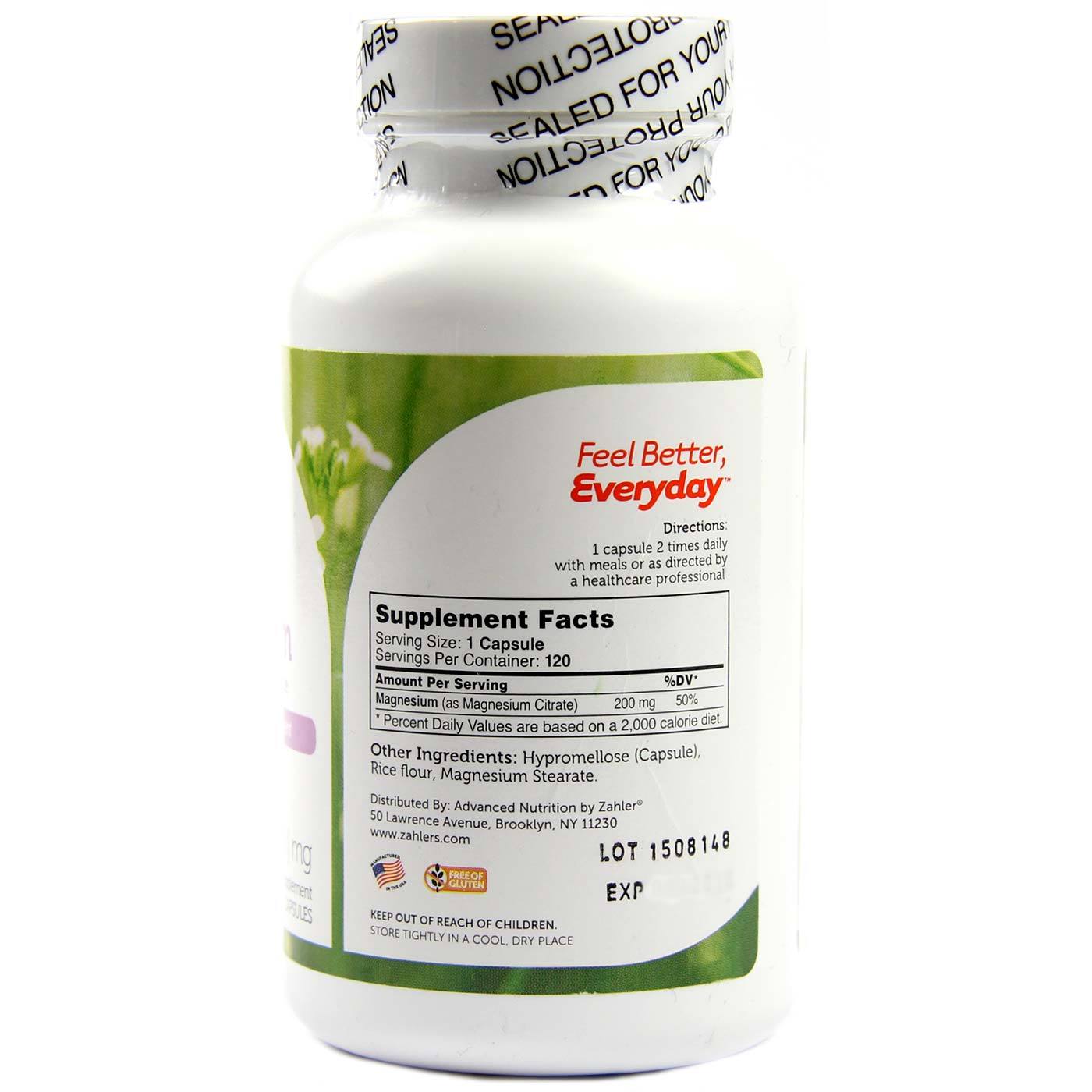 Zahlers, Magnésio 200 mg - 120 Cápsulas - Imagem 2