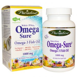Paradise Herbs, Omega Sure Óleo de Peixe - 1000 mg - 60 Cápsulas em Gel