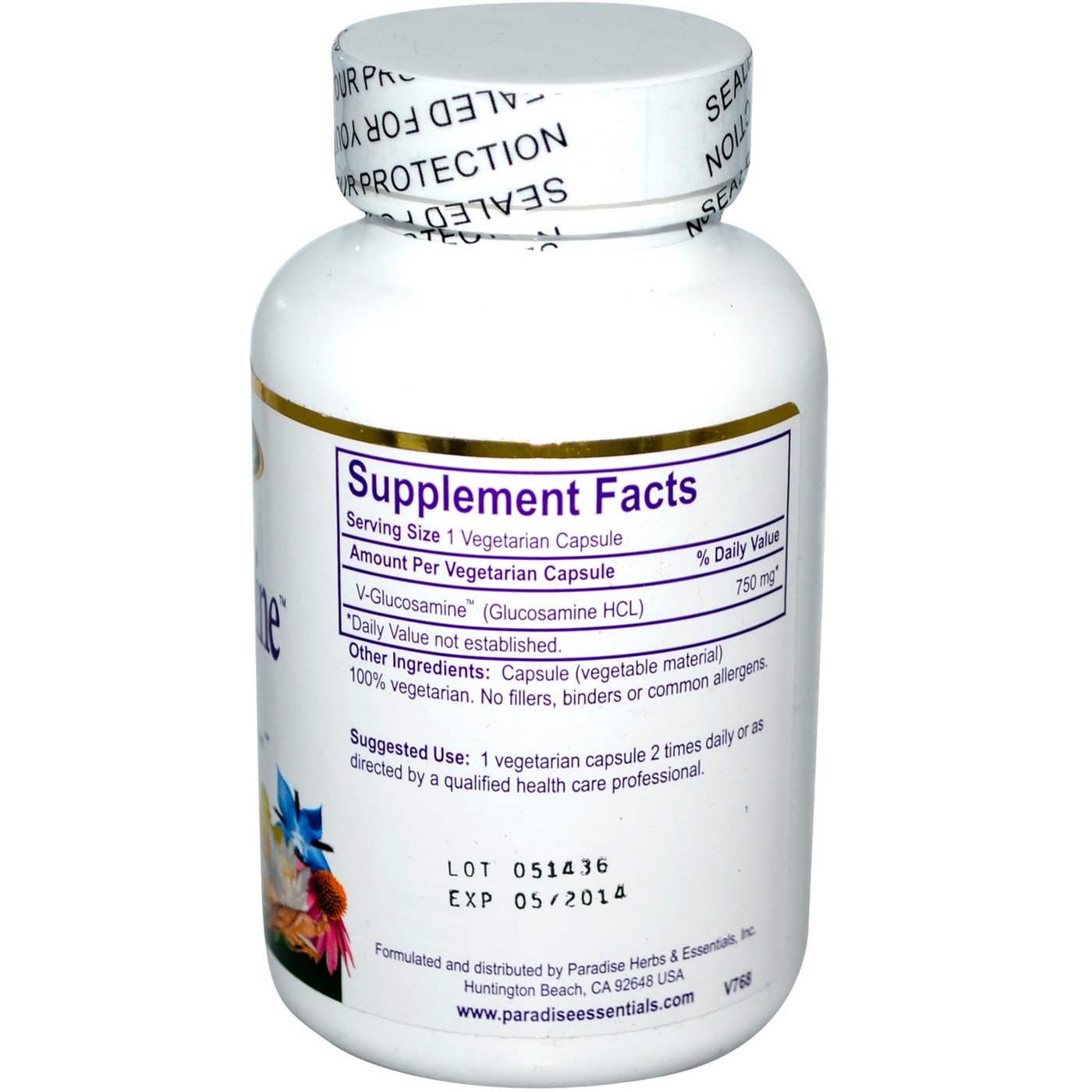 Paradise Herbs, V-Glucosamina 750 mg - 60 Cápsulas Vegetarianas - Imagem 2