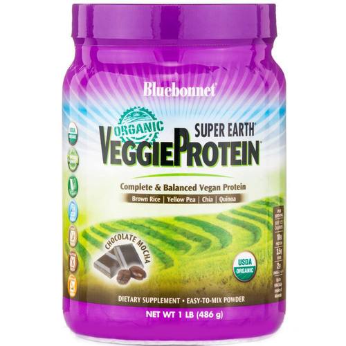Bluebonnet Nutrition Super Earth Orgânico VeggieProteína Powder, Mocha de chocolate - 1 lbs