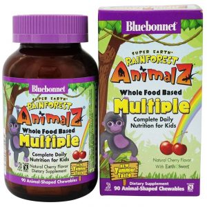 Bluebonnet Nutrition Super Earth Rainforest Animalz Whole Food Based Multiple, cereja - 90 Chewables