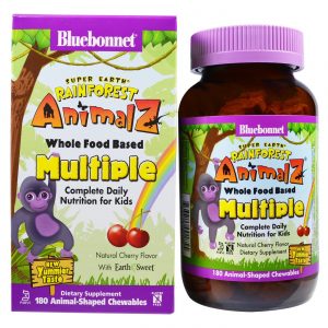 Bluebonnet Nutrition Super Earth Rainforest Animalz Whole Food Based Multiple, cereja - 180 Chewables