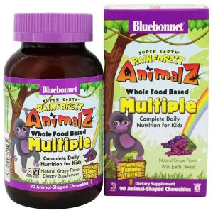 Bluebonnet Nutrition, Multivitamínico Baseado em Alimentos Integrais Animalz® - Sabor Uva - 90 mastigáveis