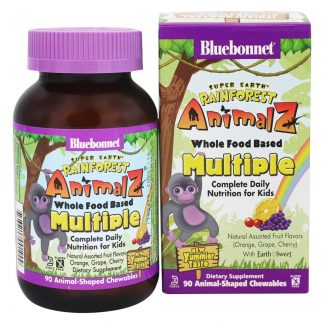 Bluebonnet Nutrition Super Earth Rainforest Animalz Whole Food Based Multiple, Assorted - 90 Chewables