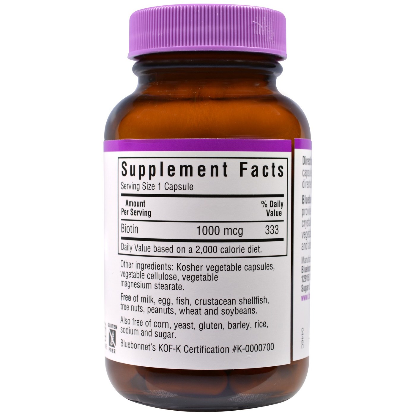 Bluebonnet Nutrition, Biotina 1,000 mcg - 90 Cápsulas Vegetarianas - Imagem 2
