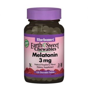 Bluebonnet Nutrition, EarthSweet Melatonina 3 mg, Sabor Framboesa - 120 Tabletes Mastigáveis