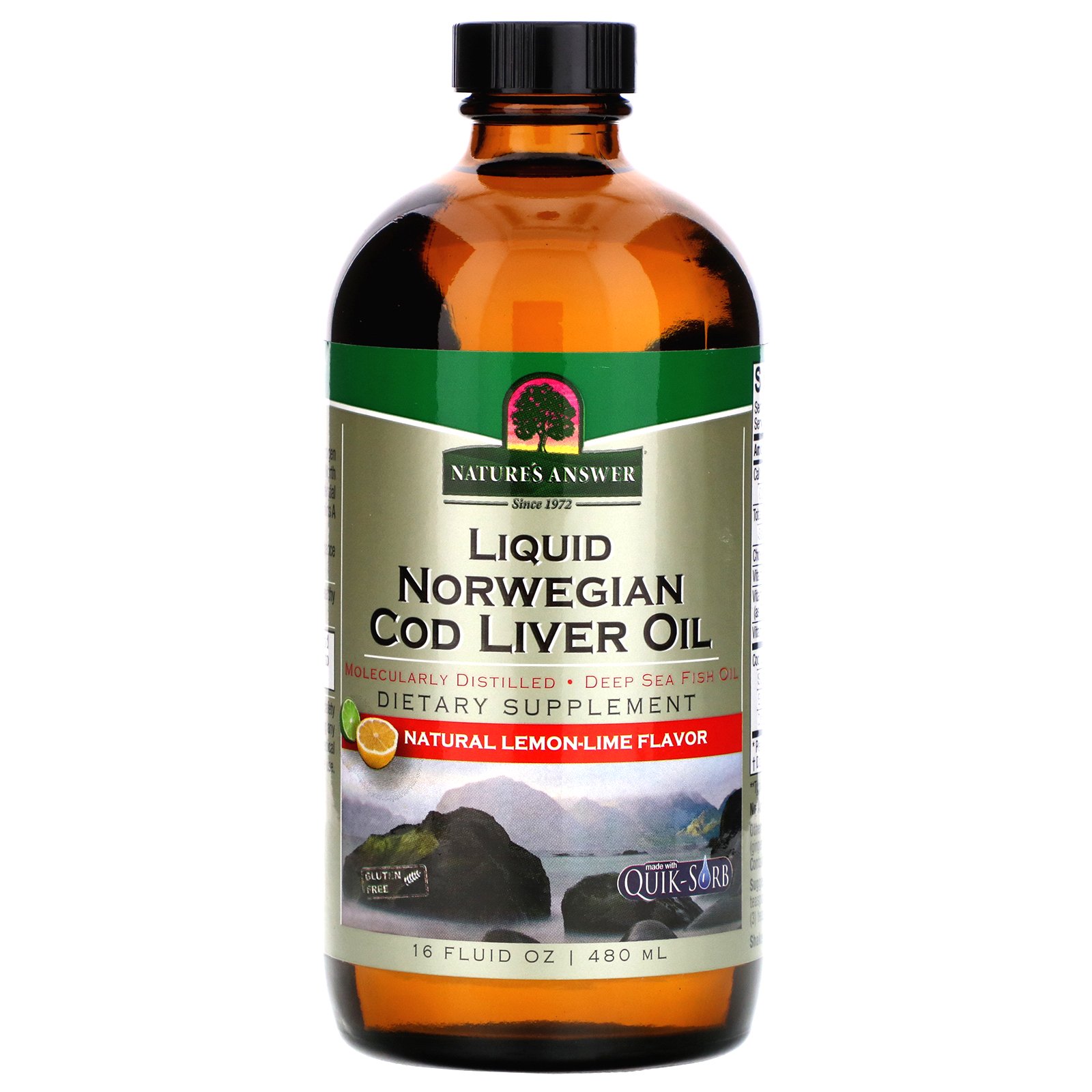 Nature's Answer, Óleo de Fígado de Bacalhau Norueguês Emulsionado, Sabor Natural de Lima-Limão, 480 ml (16 oz)