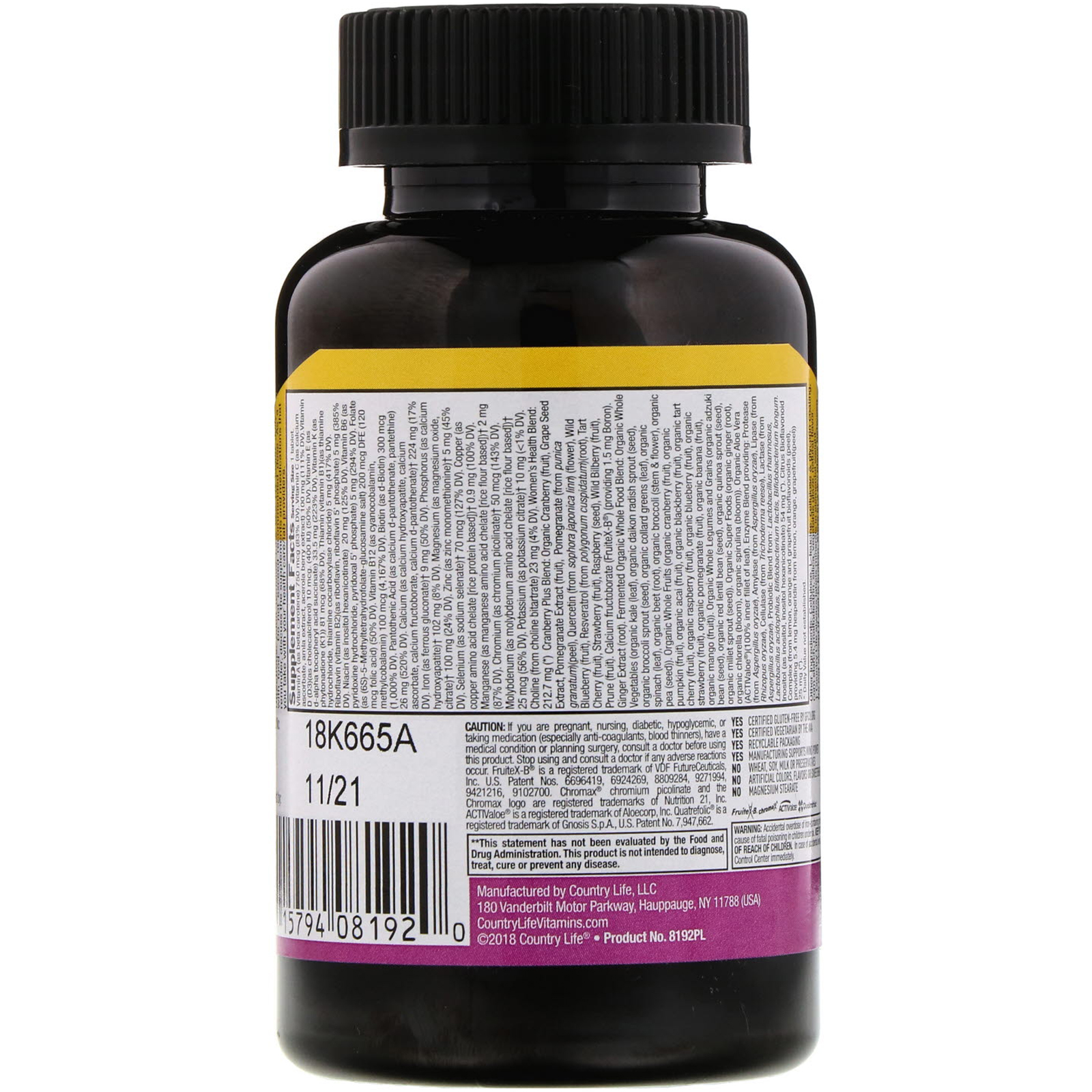 Country Life, Multivitamínico Core Daily-1, Mulheres, 60 Comprimidos - Imagem 2