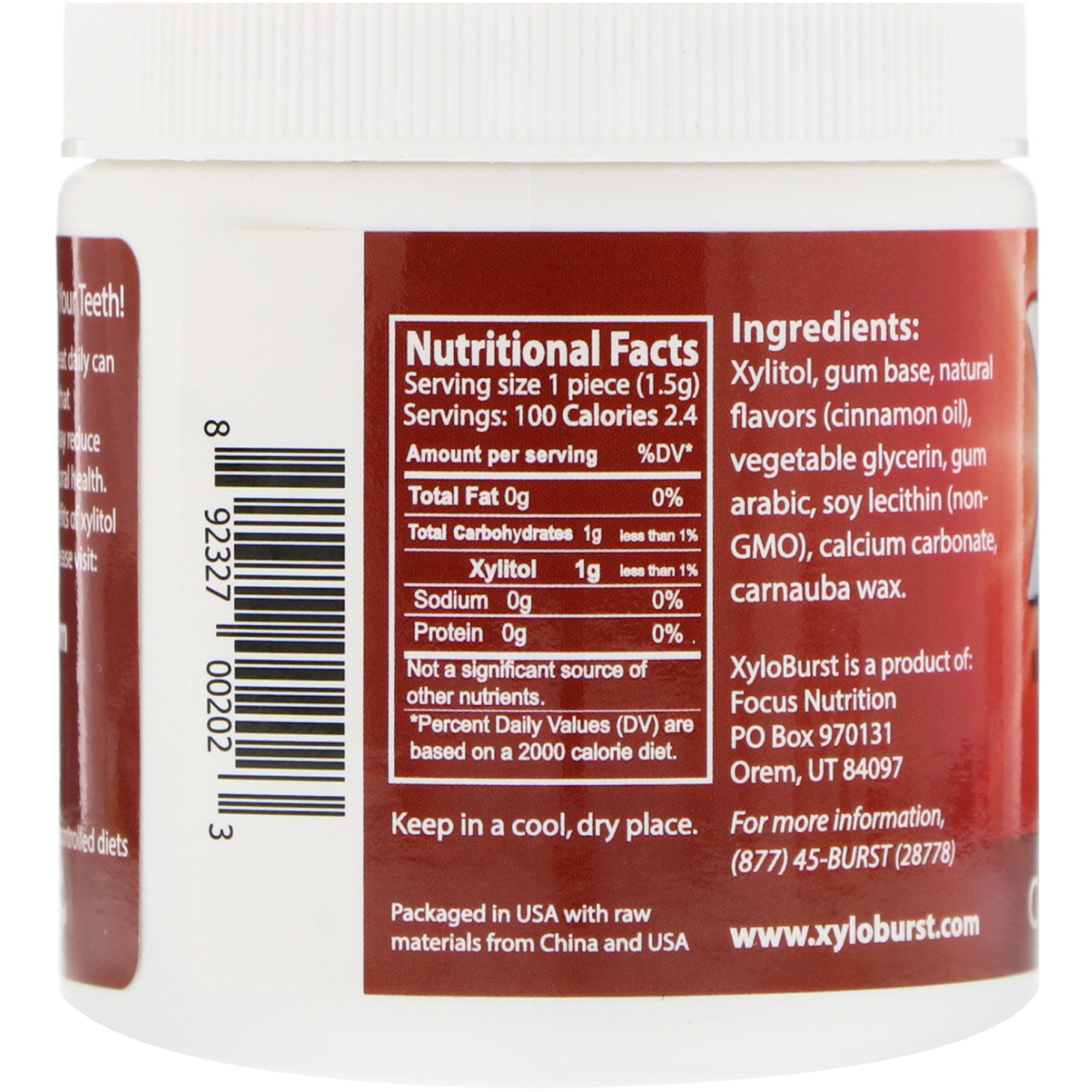Xyloburst, Goma de Mascar com Xilitol, Canela, 5,29 oz (150 g), 100 peças - Imagem 2
