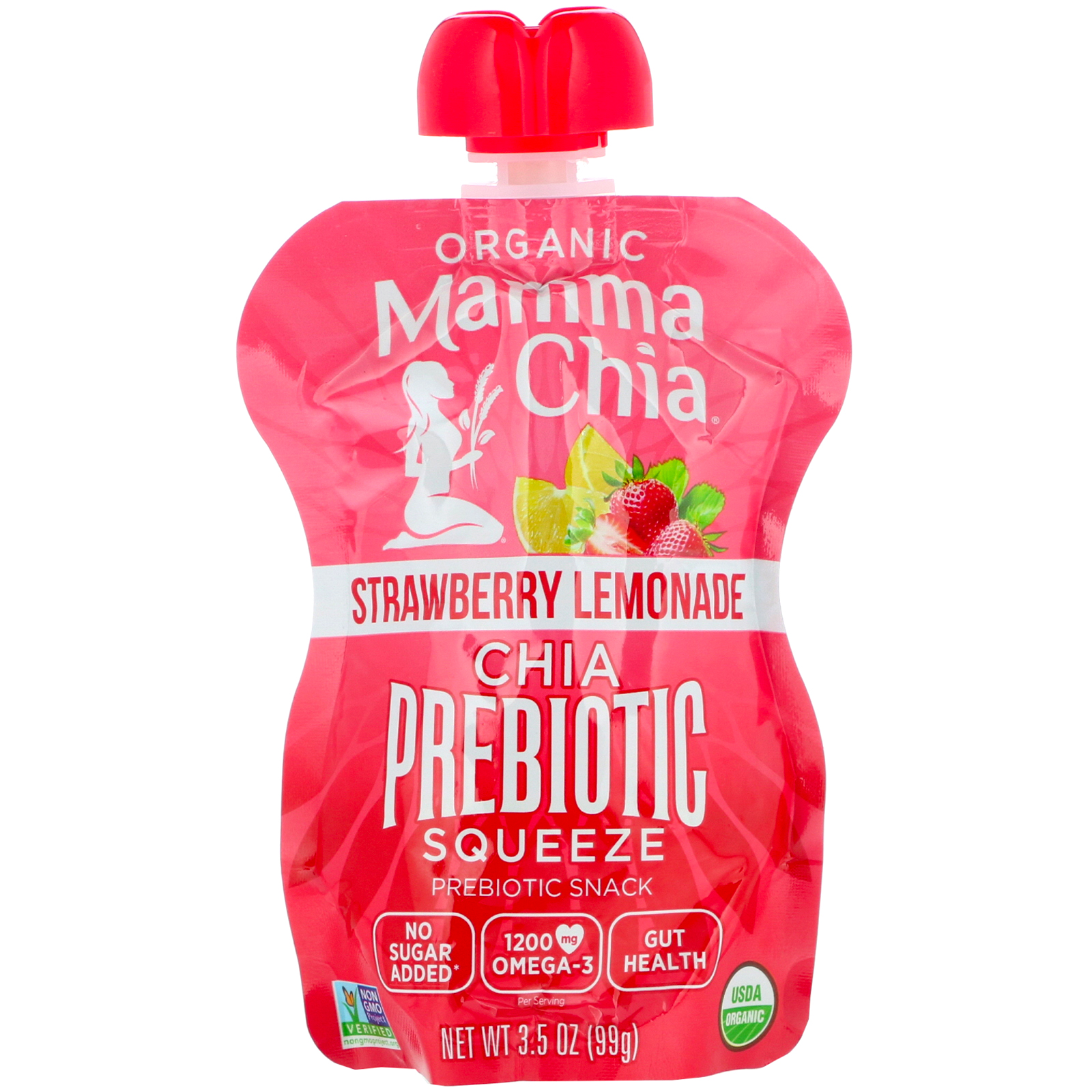 Mamma Chia, Organic Chia Prebiotic Squeeze, Strawberry Lemonade, 4 Pouches, 3.5 oz (99 g) Each - Imagem 3