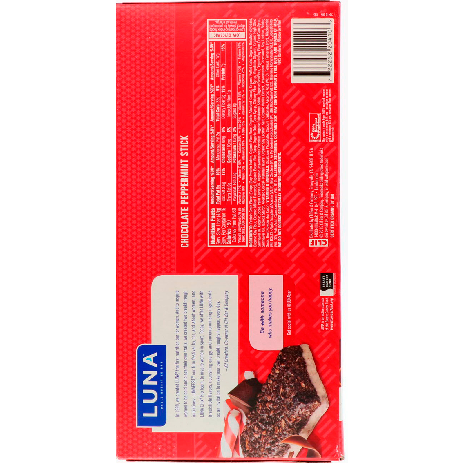 Clif Bar, Luna, Bara de Nutrição Integral para as Mulheres, Barra de Chocolate Sabor de Hortelã, 15 Barras, 1.69 oz (48 g) Cada - Imagem 3