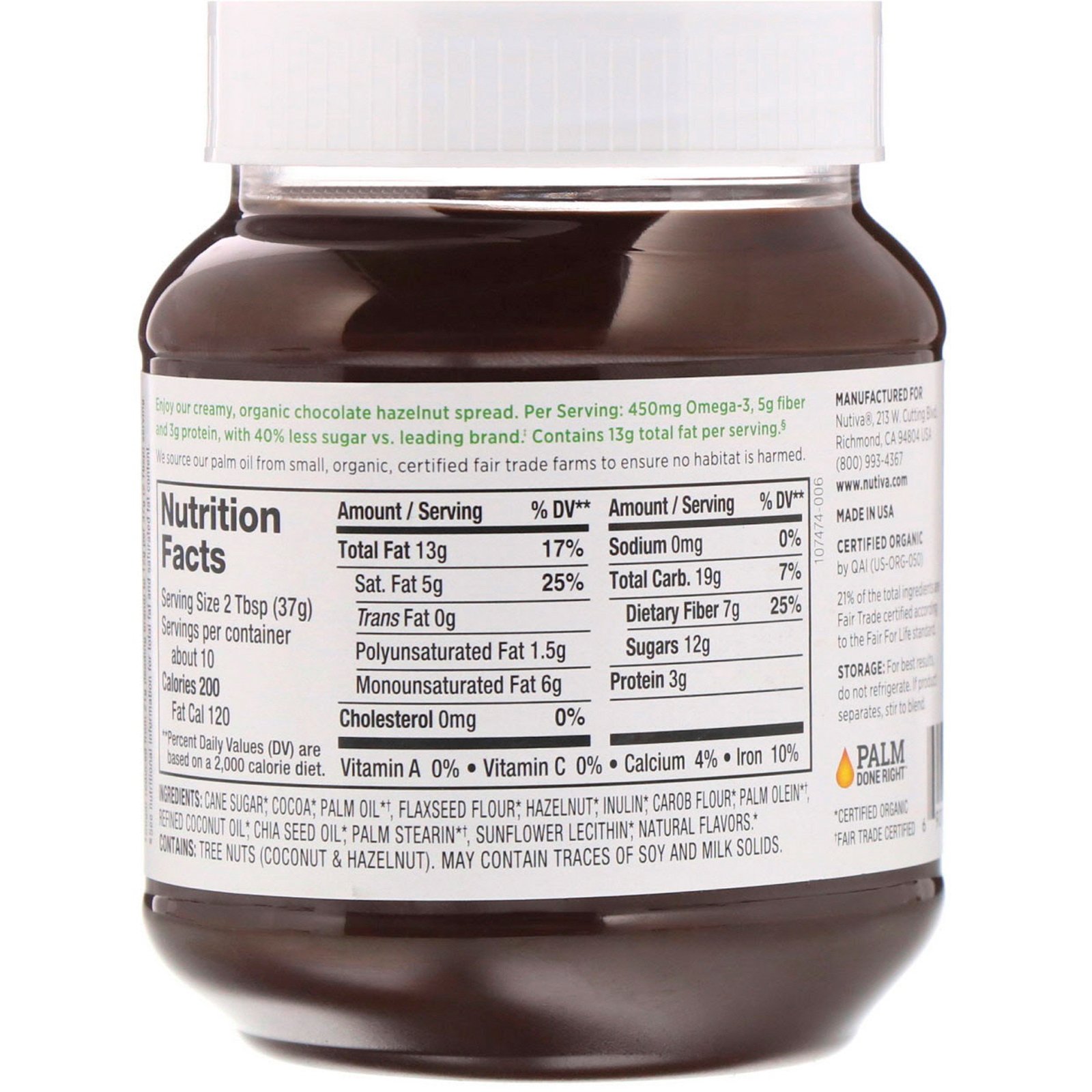 Nutiva, Creme de Avelã Orgânico, Escuro, 369g - Imagem 2