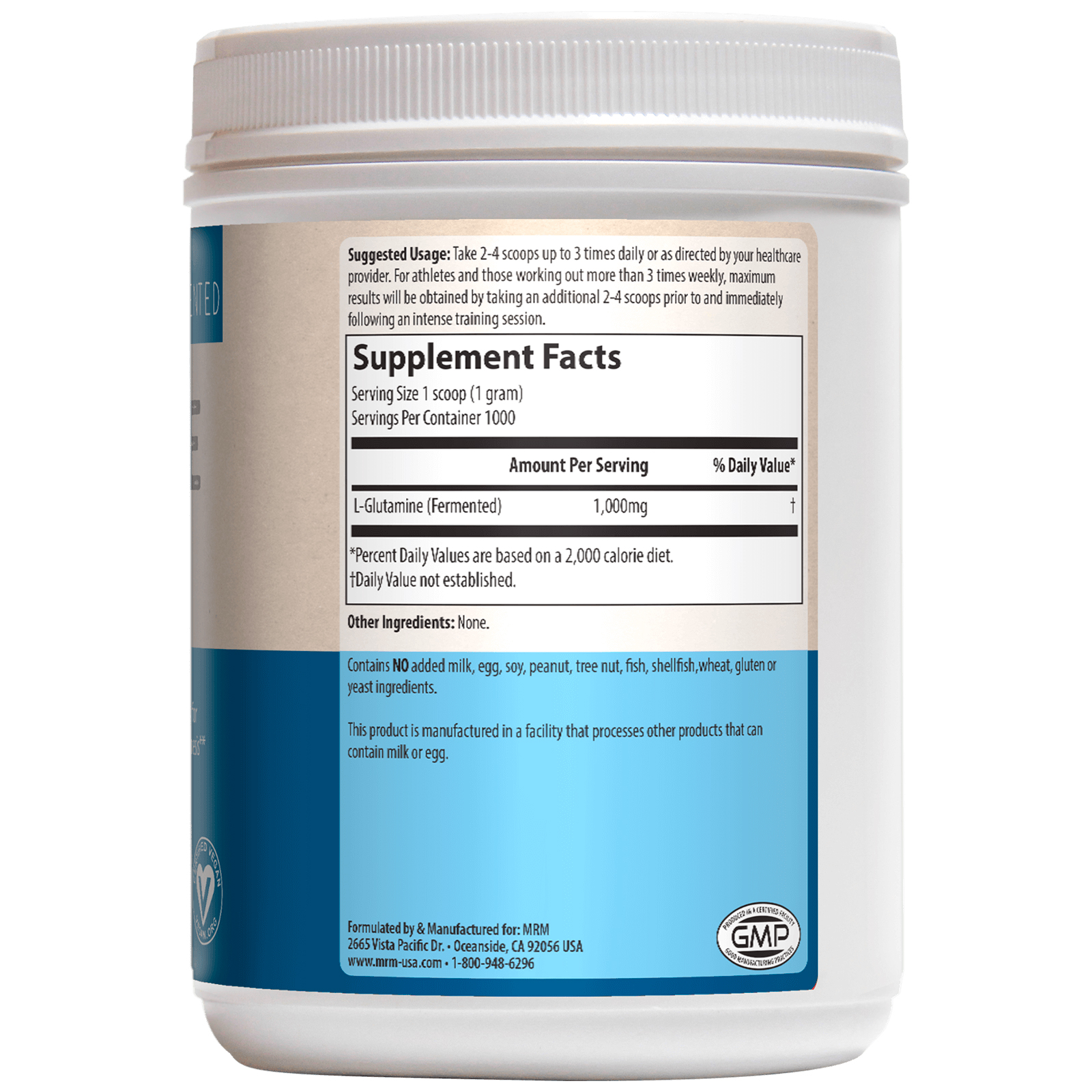 MRM, L-Glutamine 1000, 1000 g (2,2 lbs) - Imagem 2