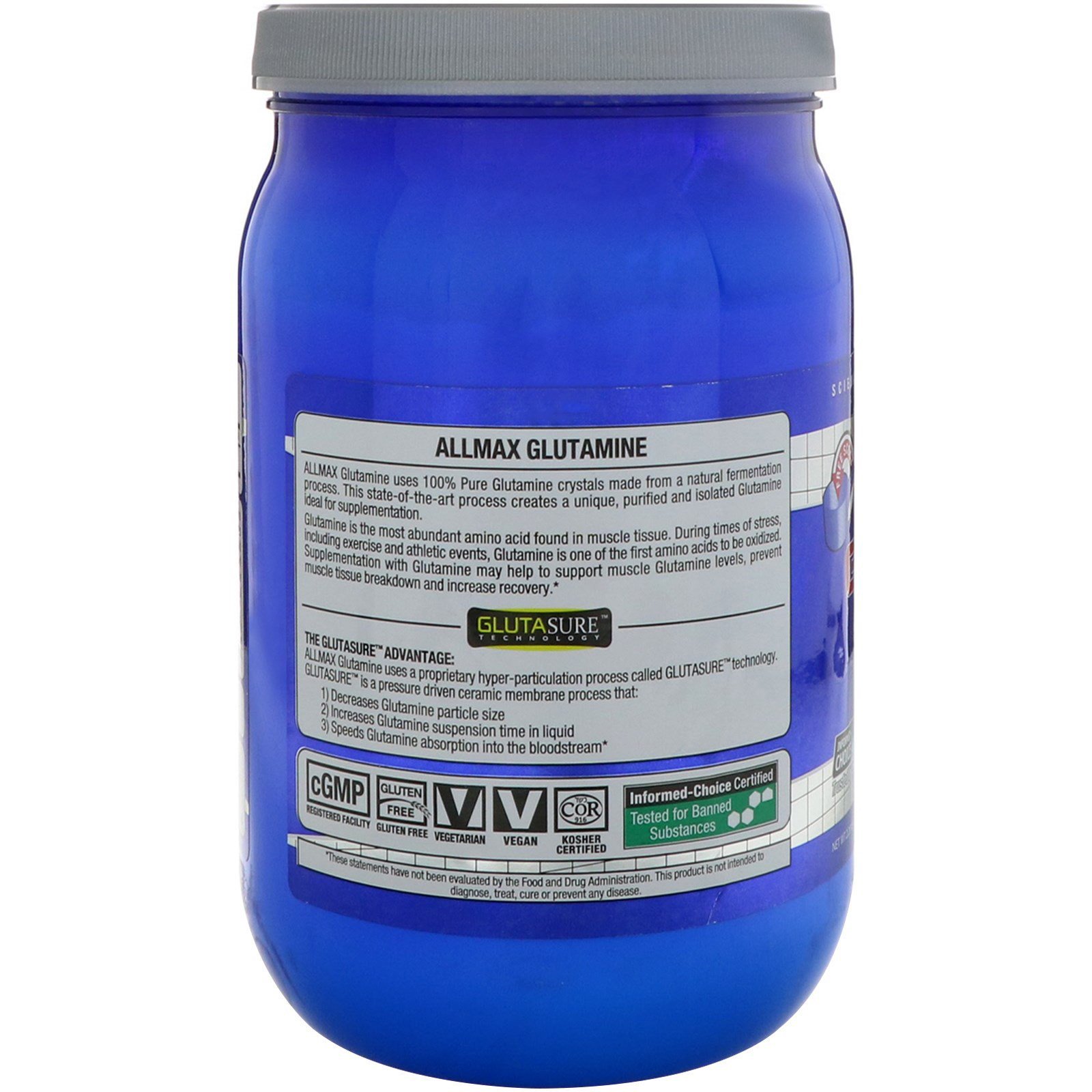 ALLMAX Nutrition, Glutamina Micronizada 100% Pura, Sem Glúten + Vegana + Certificado Kosher, 2,20 lbs (1000 g) - Imagem 3