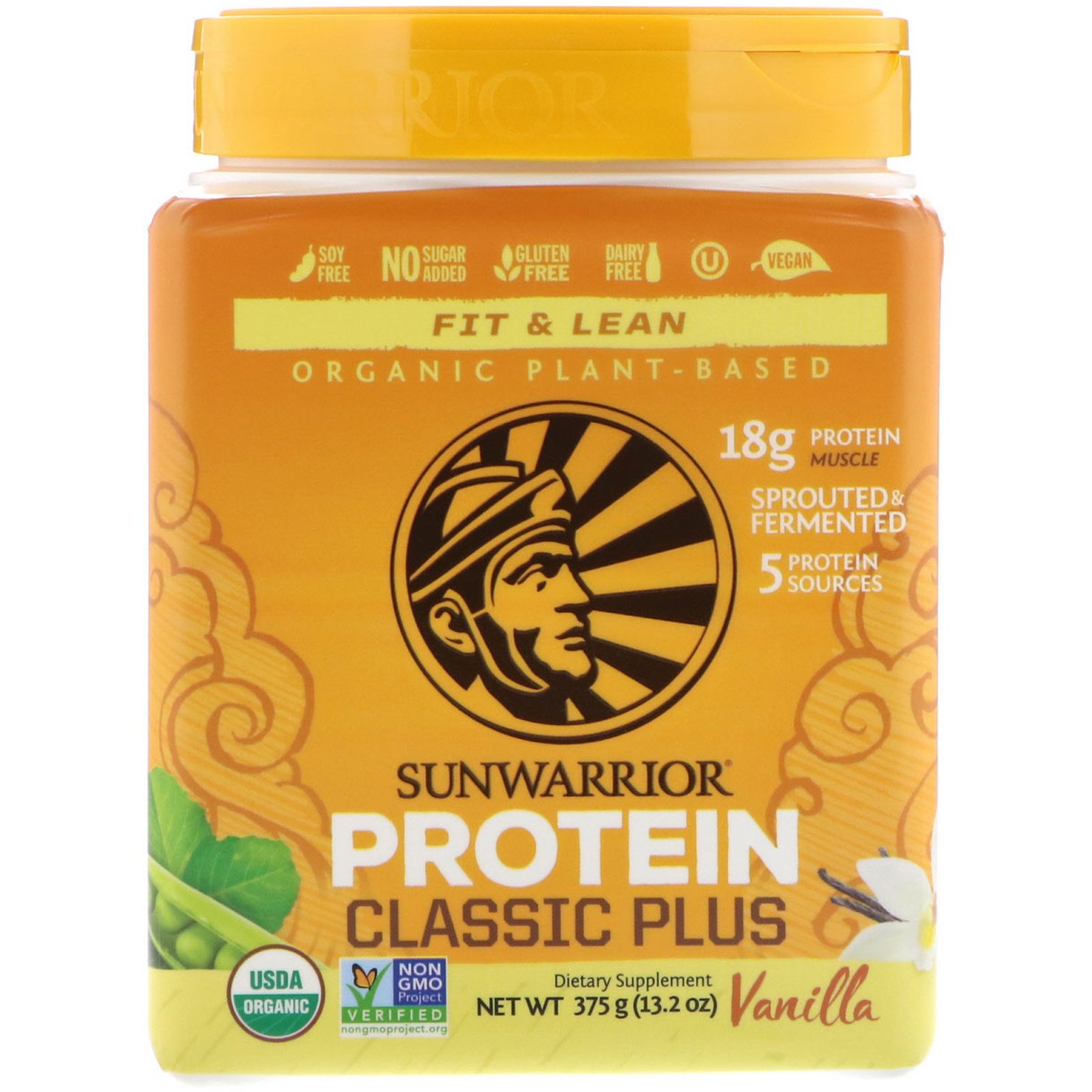 Sunwarrior, Proteína Clássica Plus, Orgânica e de Base Vegetal, Baunilha, 13,2 oz (375 g)