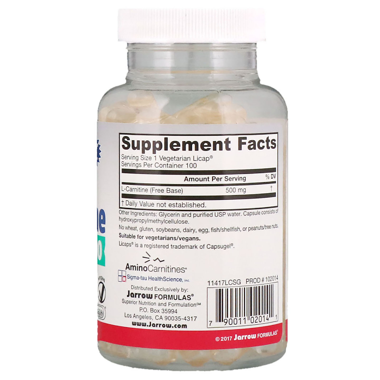 Jarrow Formulas, L-Carnitine 500, 500 mg, 100 Veggie Licaps - Imagem 2