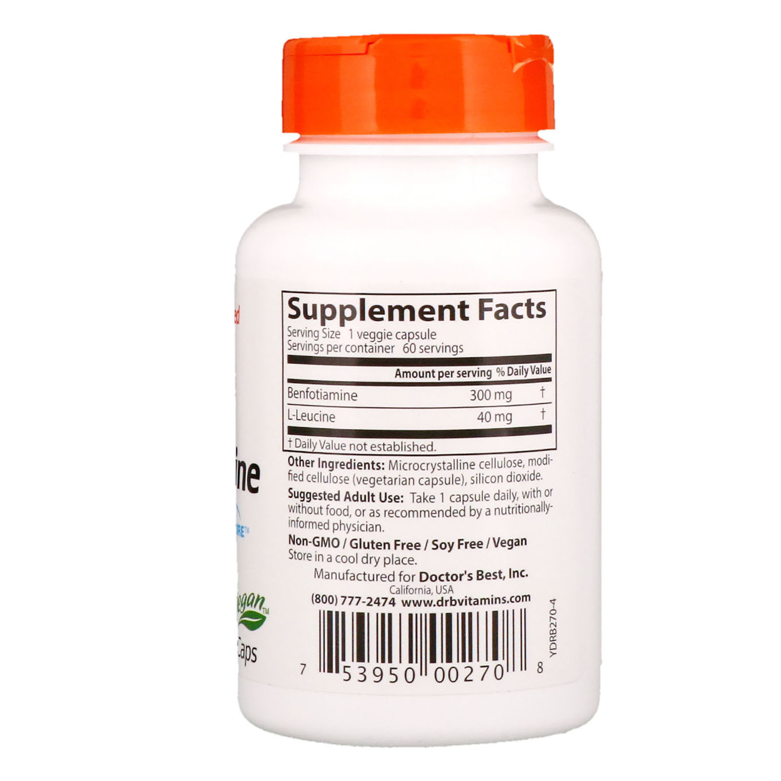 Doctor's Best, Benfotiamina com BenfoPure, 300 mg, 60 Cápsula Vegetais - Imagem 2
