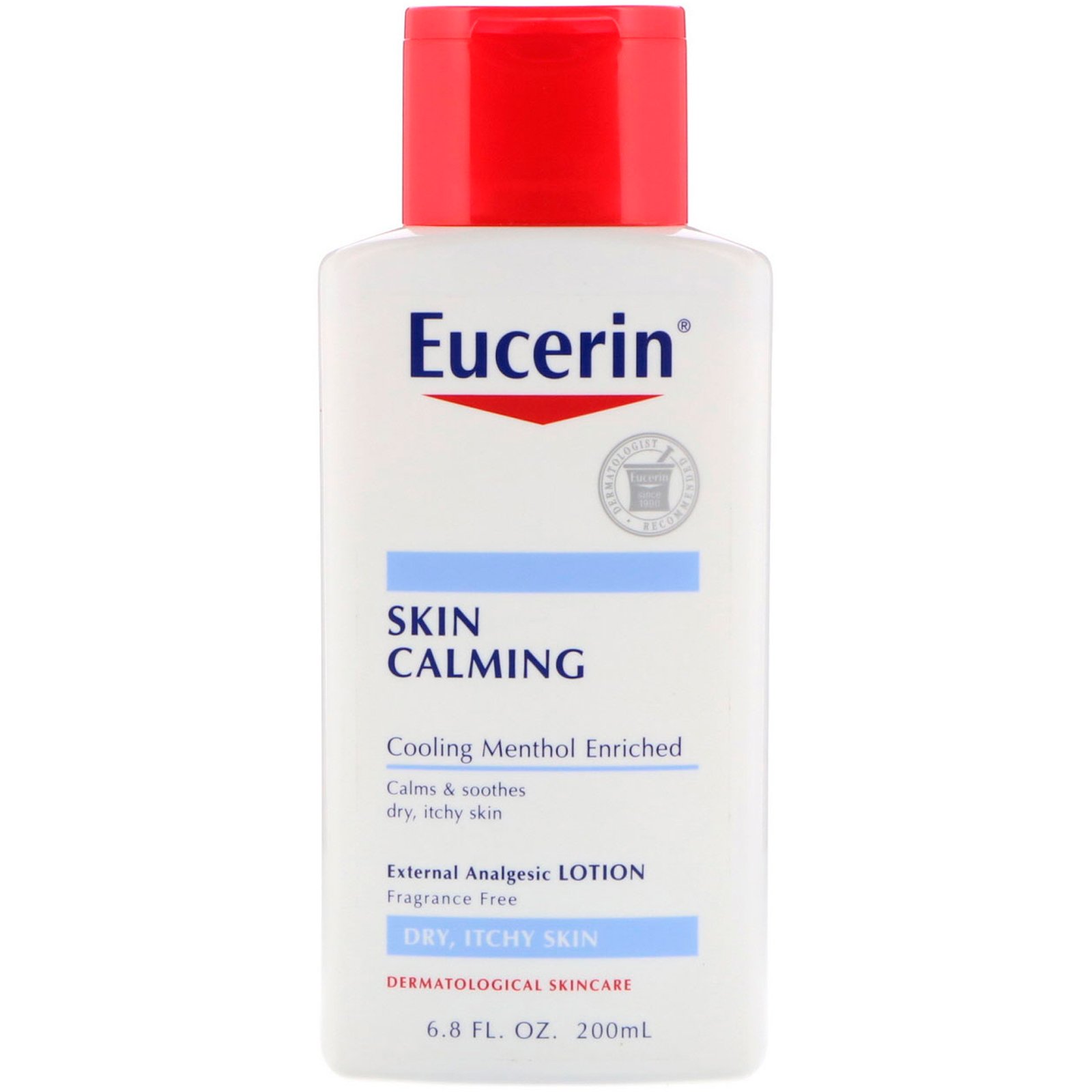 Eucerin, Calmante para a pele, Loção analgésica externa, sem fragrância, 6,8 fl oz (200 ml)