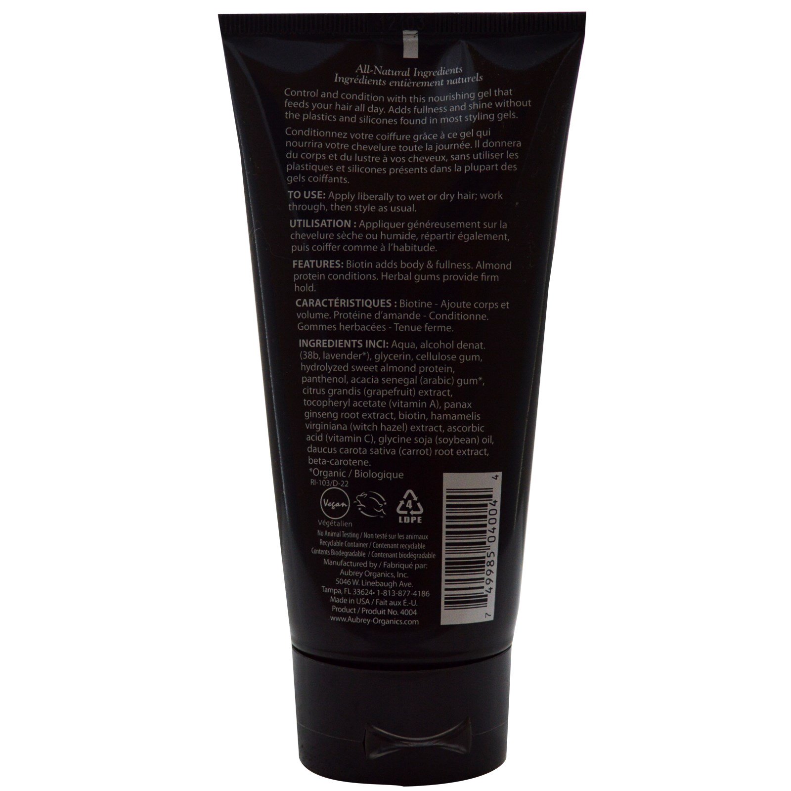 Aubrey Organics, Men's Stock, Gel para Cabelos, Ginseng e Biotina, 6 fl oz (177 ml) - Imagem 2