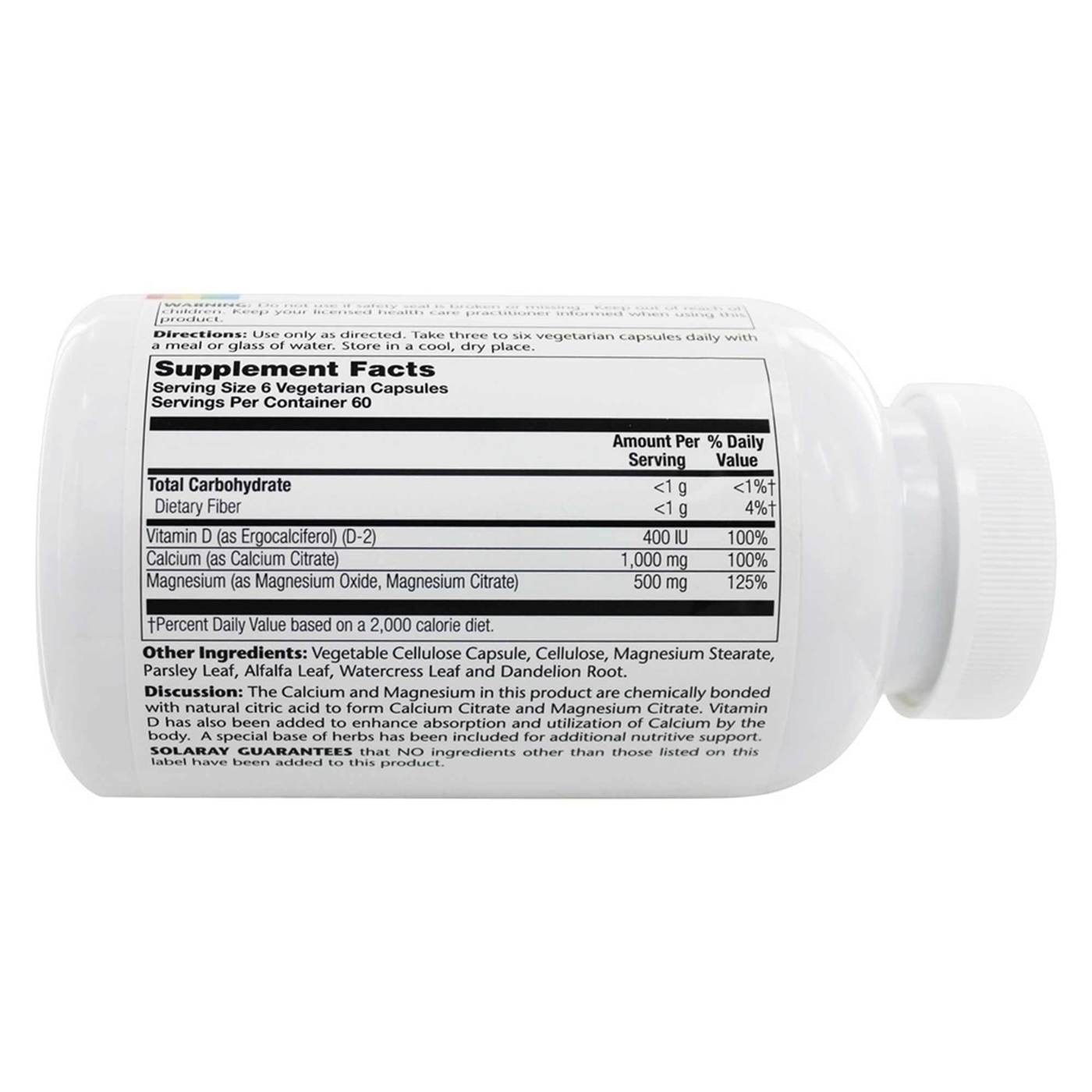 Solaray, Cal-Mag Citrato com vitamina D - 360 Cápsulas Vegetarianas - Imagem 2