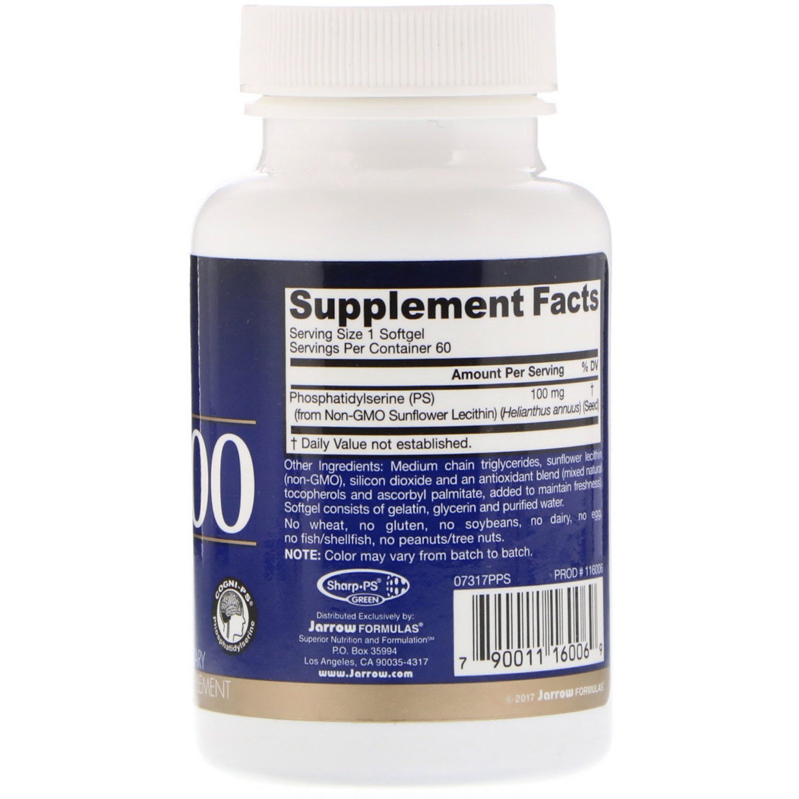Jarrow Formulas, PS100, Fosfatidilserina, 100 mg, 60 cápsula - Imagem 2