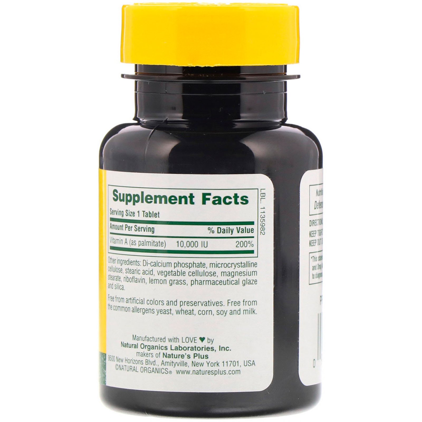 Nature's Plus, Vitamina A, 10000 IU, 90 Comprimidos - Imagem 2