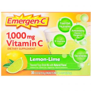 Emergen-C, Vitamina C, Mistura para Bebida Efervescente com Sabor, Lima-Limão, 1.000 mg, 30 Pacotes, 9,4 g